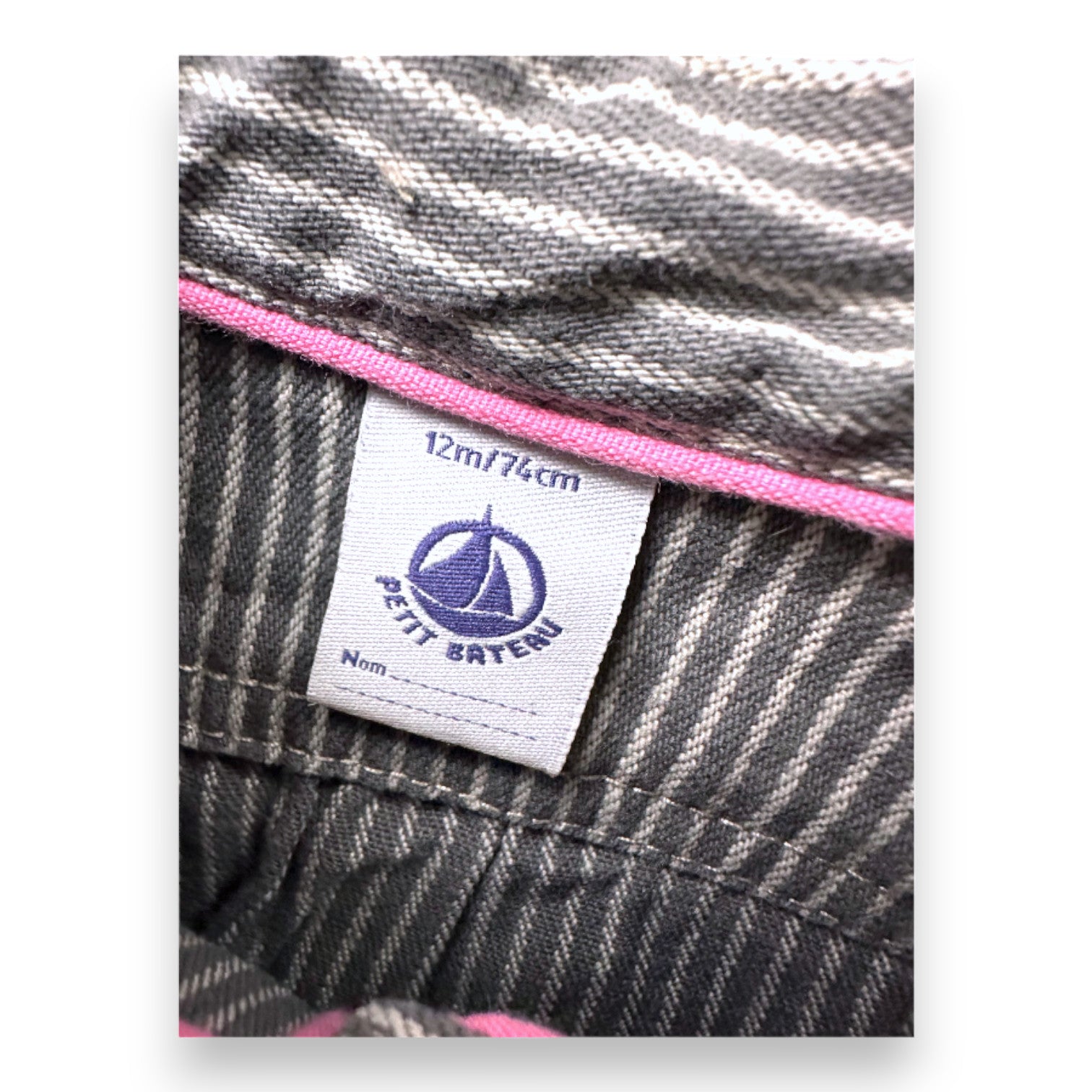 PETIT BATEAU - Robe grise en jean à rayures - 12 mois