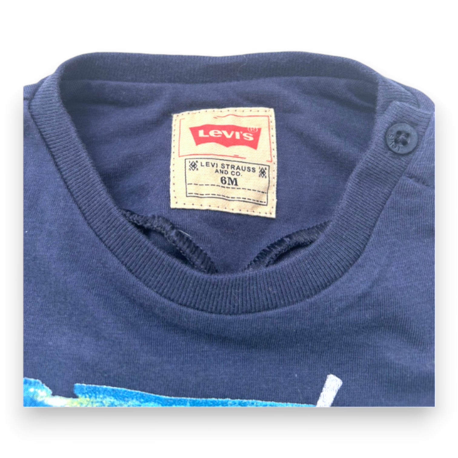 LEVI'S - T-shirt à manches courtes bleu marine avec imprimé - 6 mois