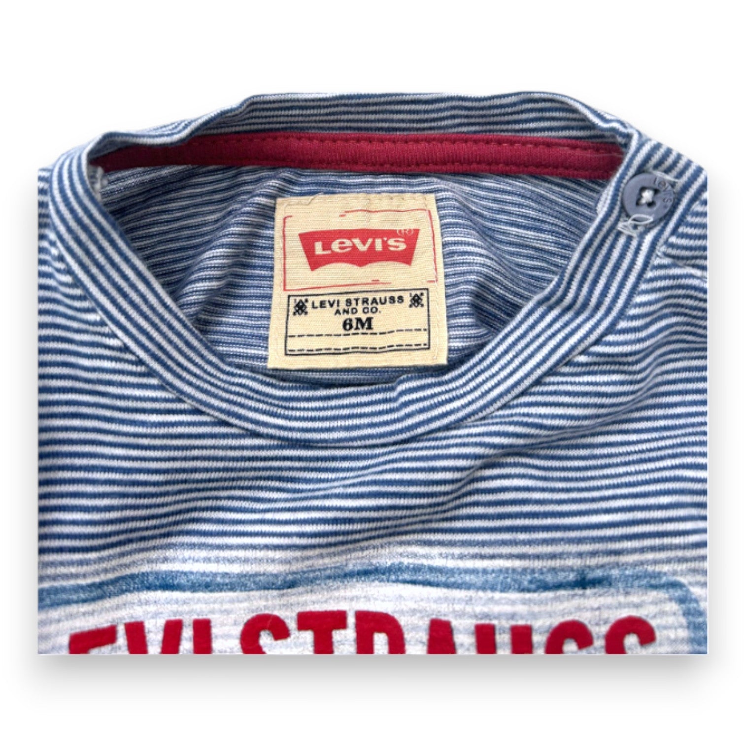 LEVI'S - T-shirt à manches longues bleu et blanc à rayures avec imprimé - 6 mois