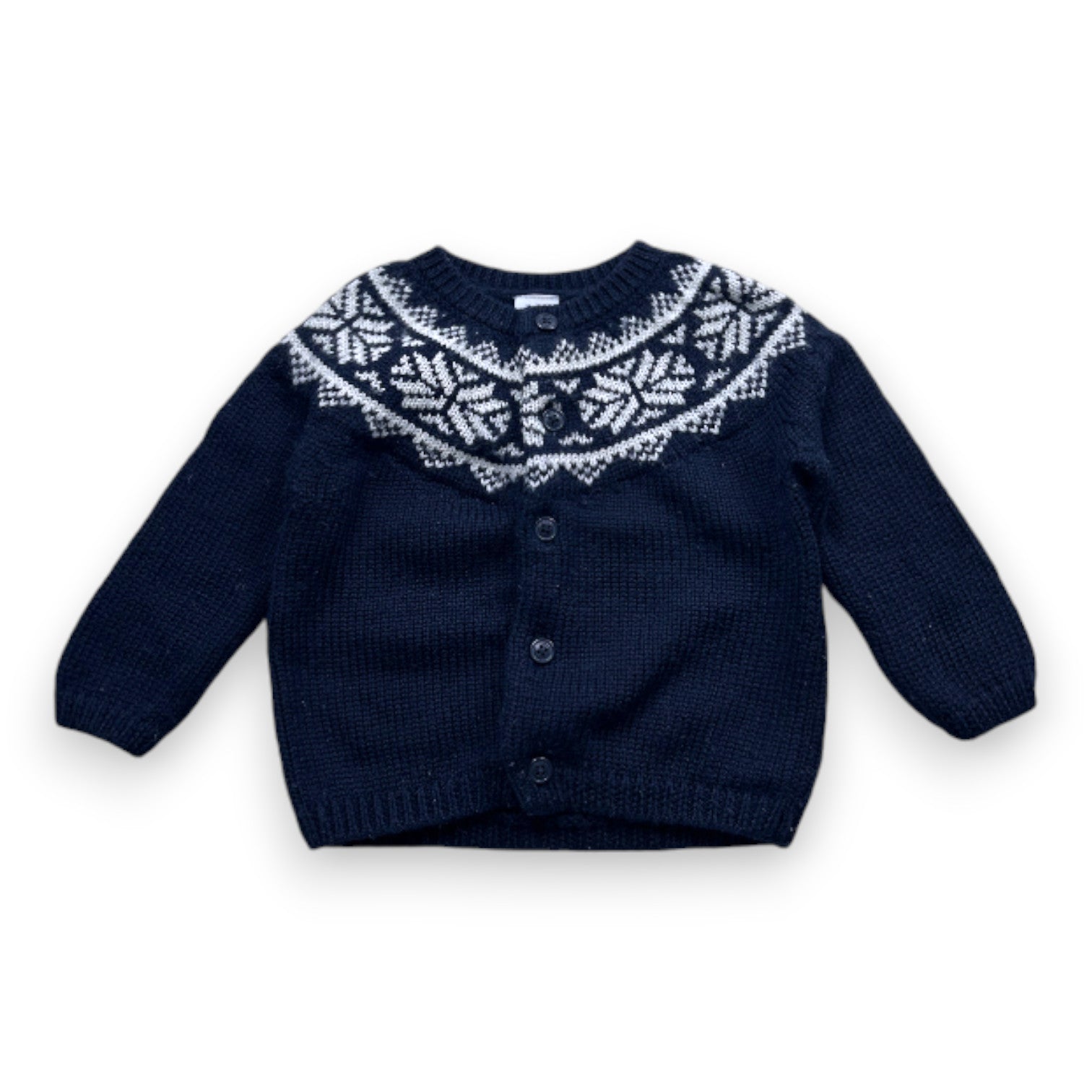 PETIT BATEAU - Cardigan bleu marine en laine - 12 mois