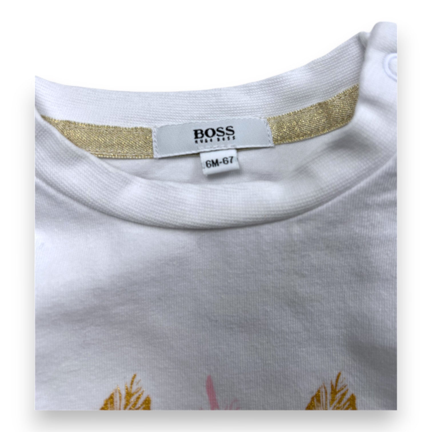 HUGO BOSS - T-shirt blanc à manches longues avec imprimé - 6 mois