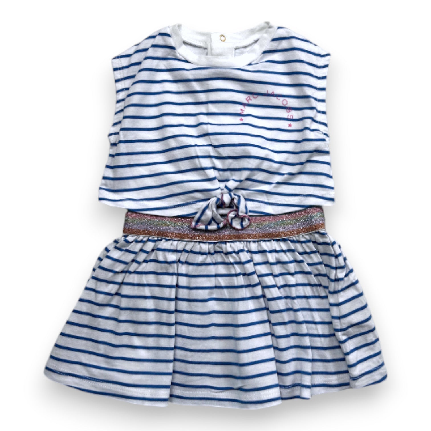 LITTLE MARC JACOBS - Robe à manches courtes blanche et bleue à rayures - 6 mois