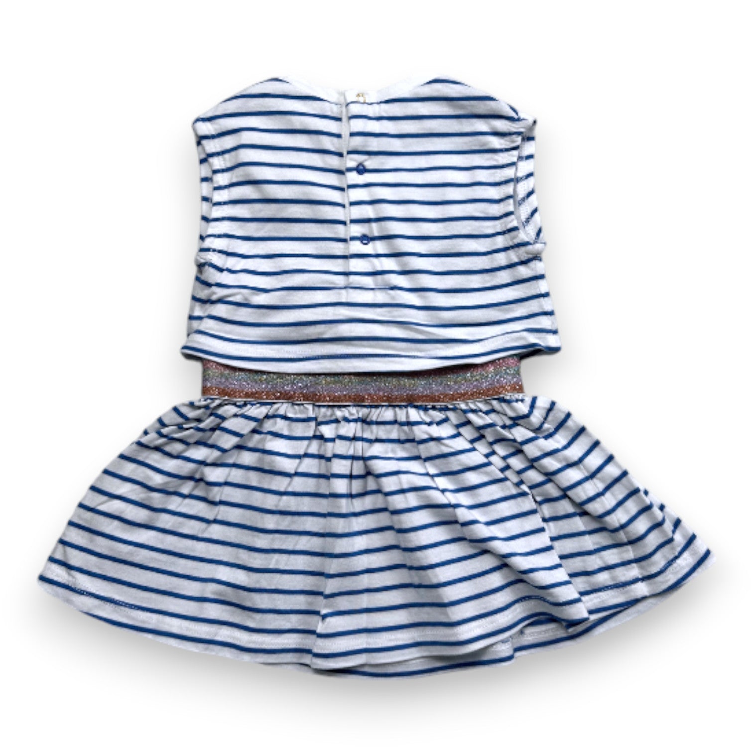 LITTLE MARC JACOBS - Robe à manches courtes blanche et bleue à rayures - 6 mois