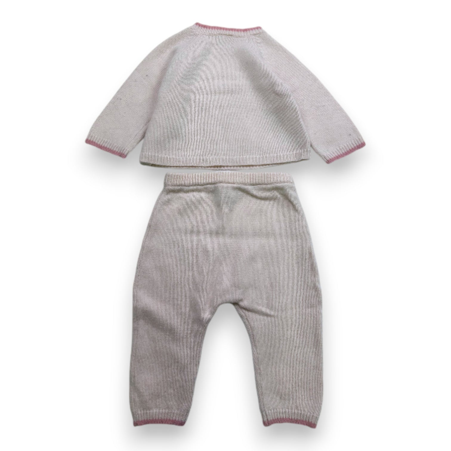 PETIT BATEAU - Ensemble pull et pantalon rose en laine - 6 mois