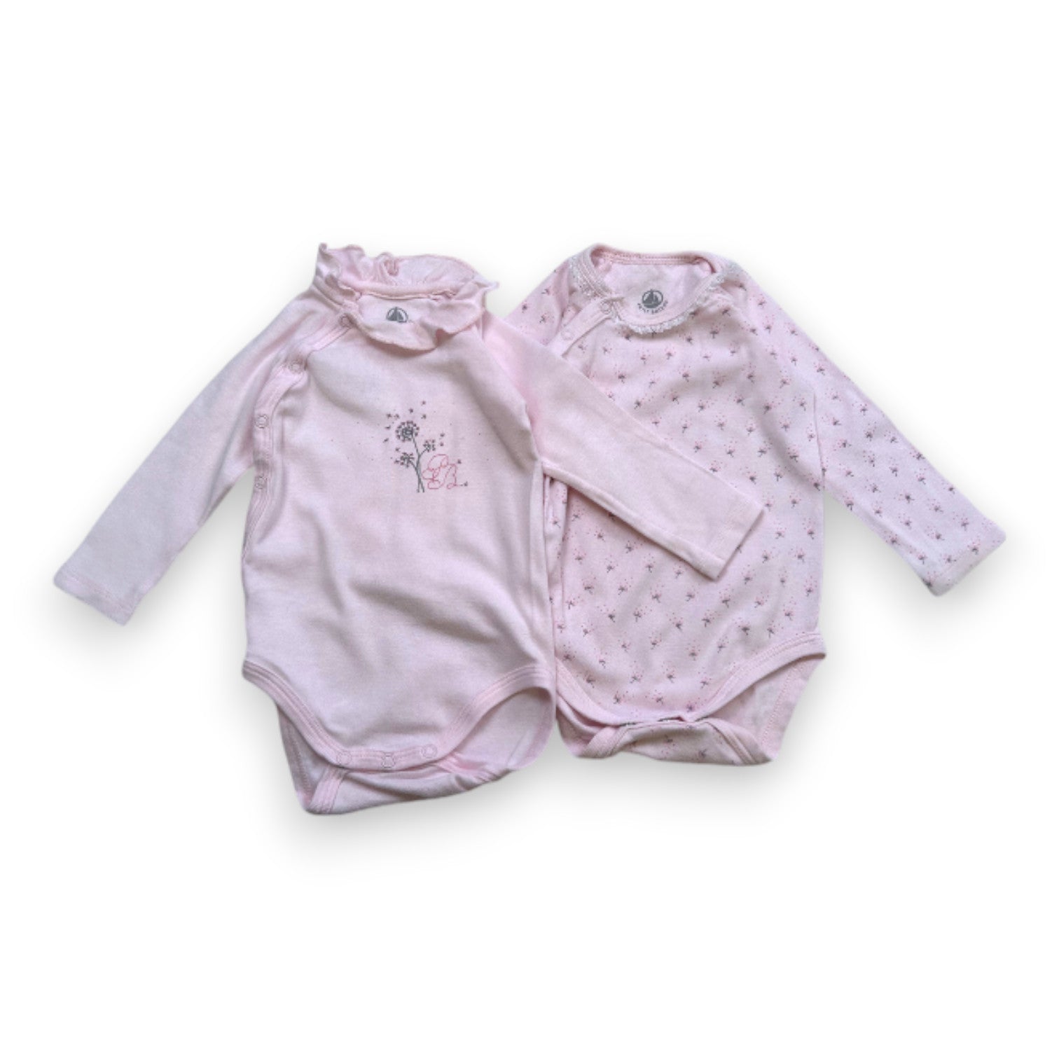 PETIT BATEAU - Lot de 2 bodies roses à manches longues - 6 mois