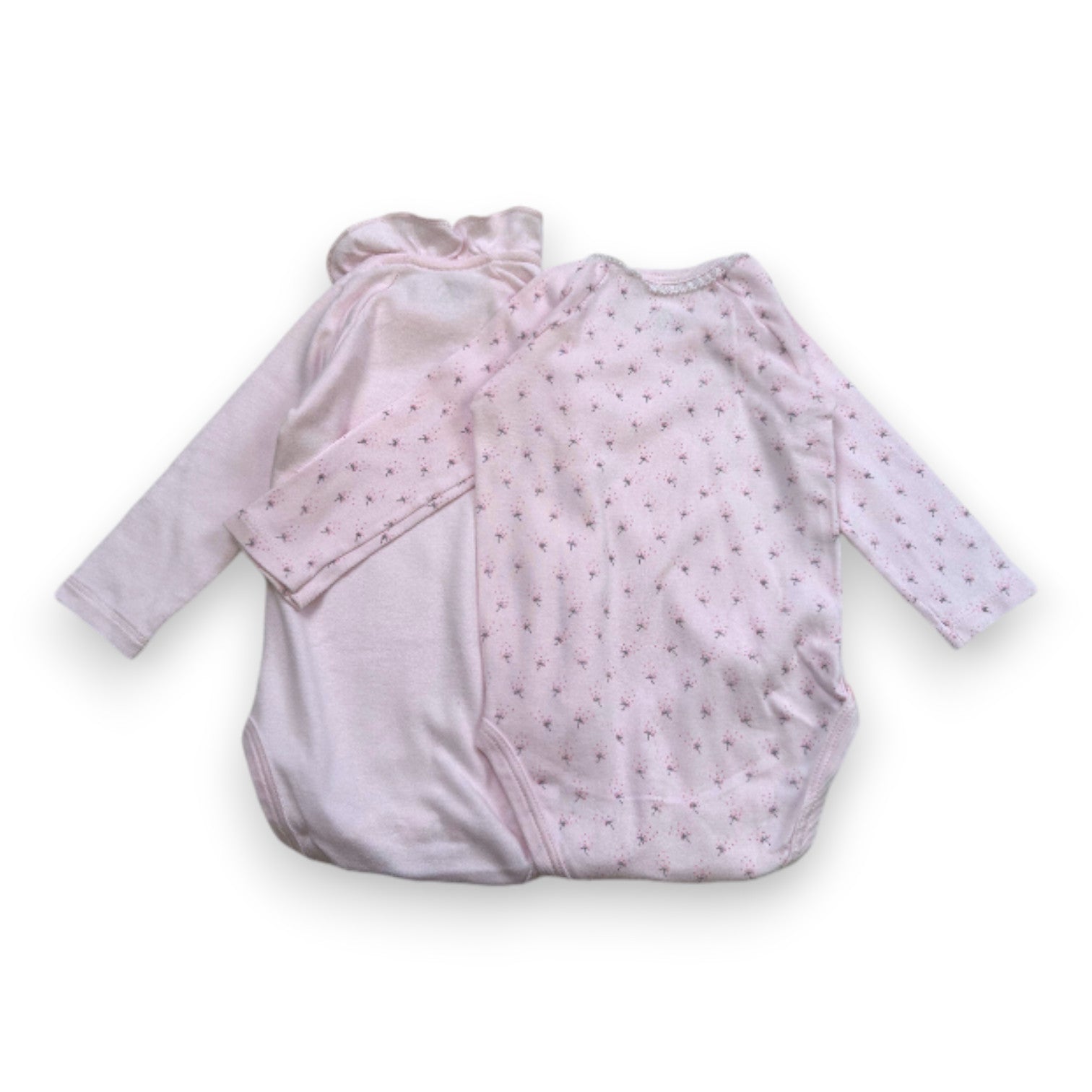 PETIT BATEAU - Lot de 2 bodies roses à manches longues - 6 mois