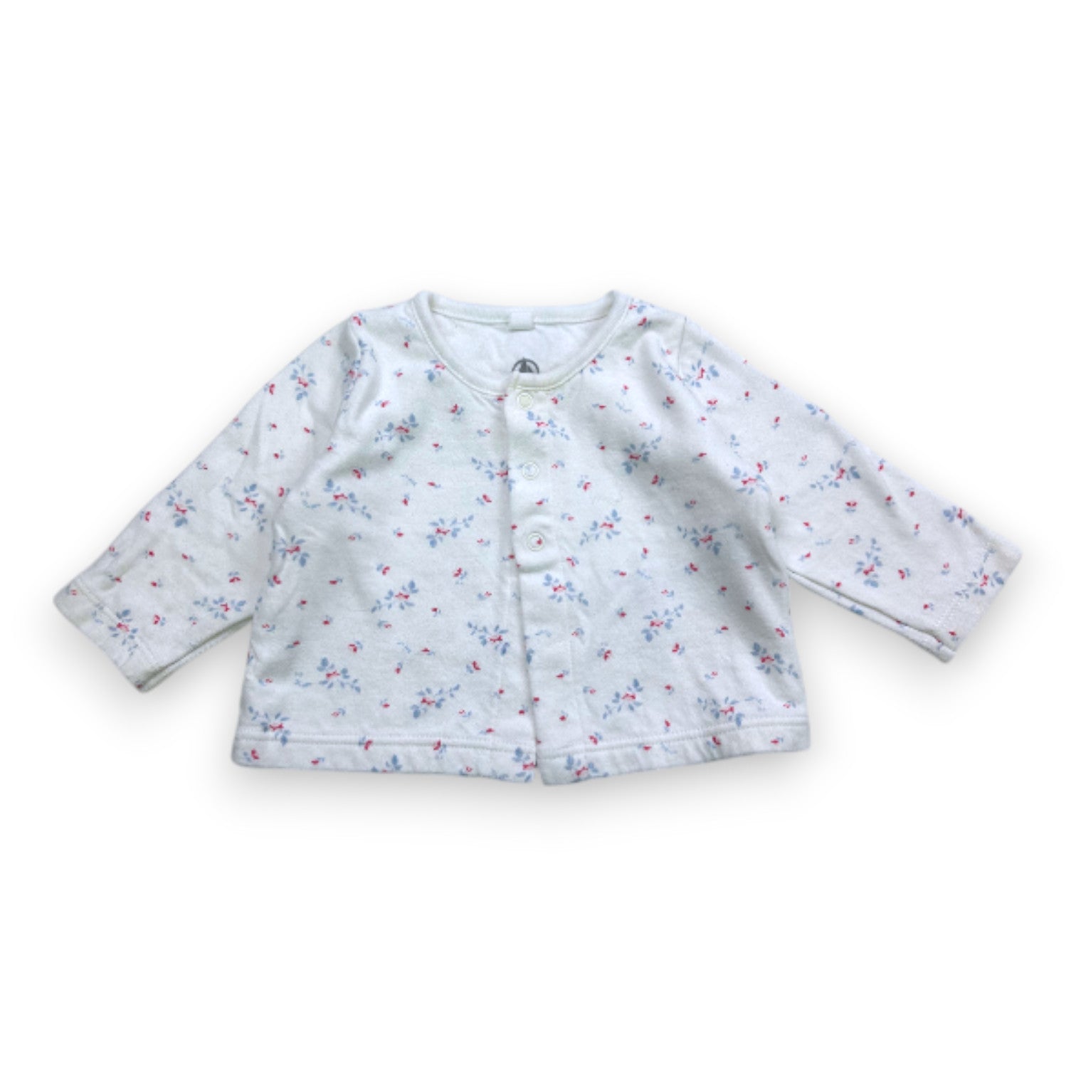 PETIT BATEAU - Cardigan blanc à fleurs - 3 mois