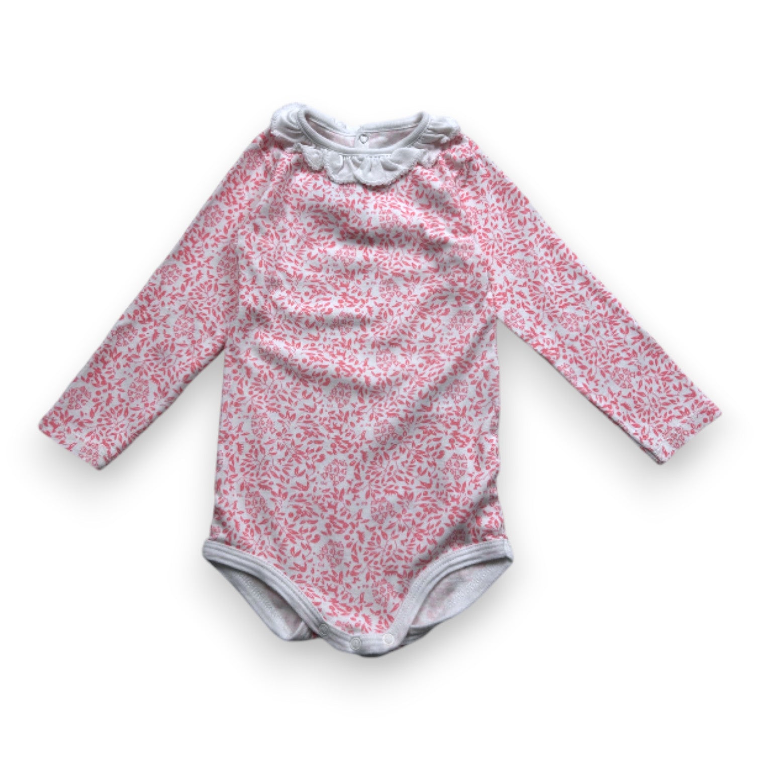 PETIT BATEAU - Body à manche slongues blanc à fleurs roses - 18 mois