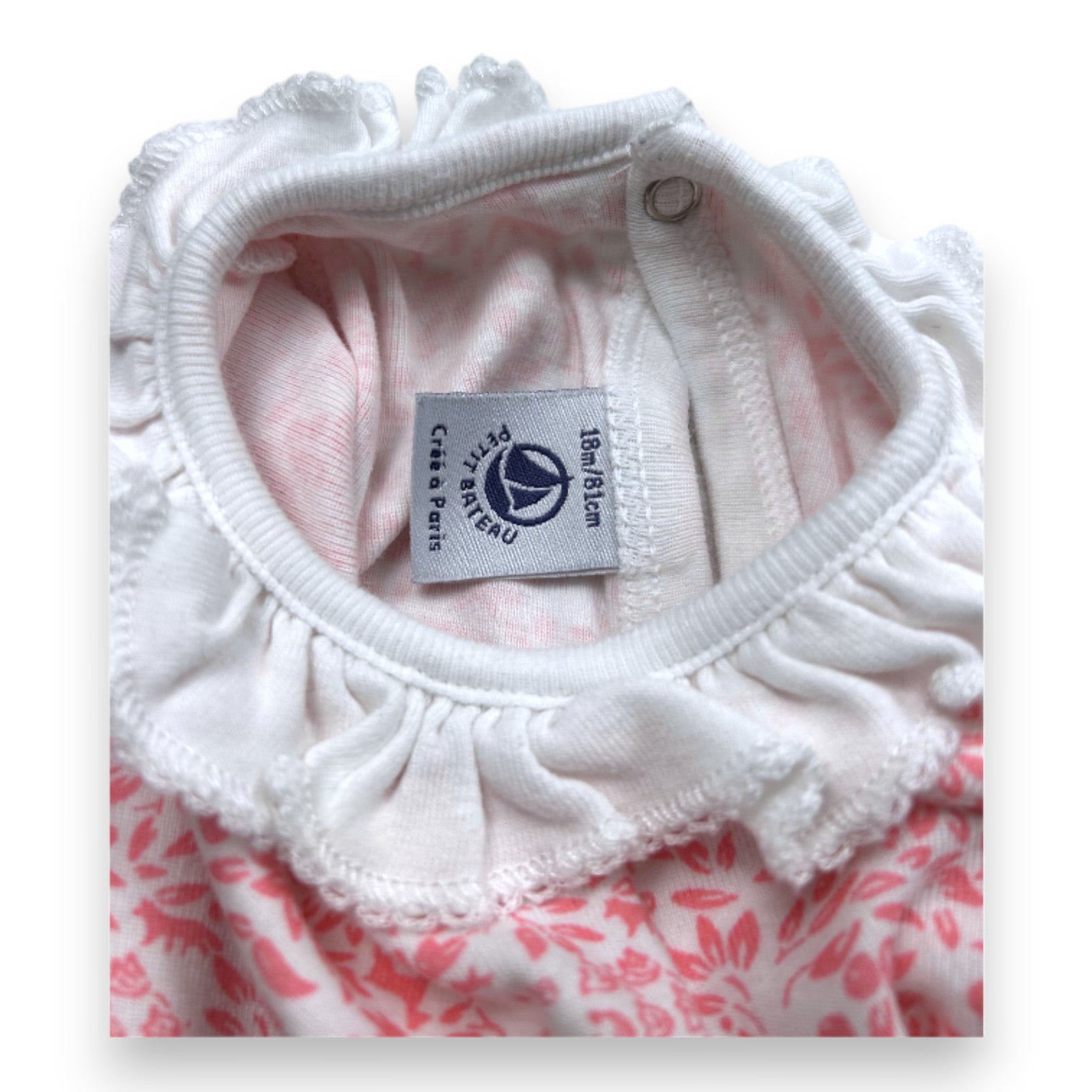 PETIT BATEAU - Body à manche slongues blanc à fleurs roses - 18 mois