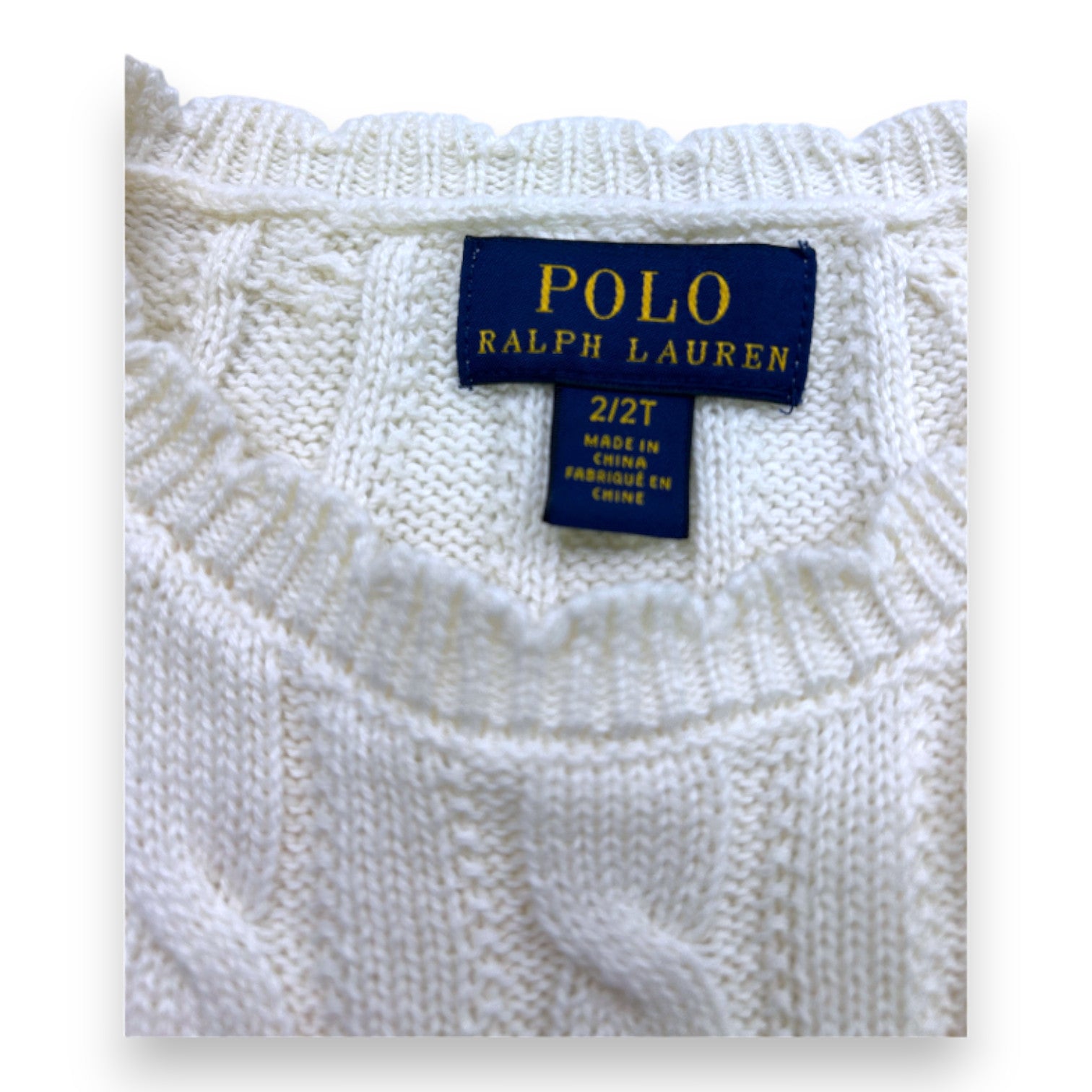 RALPH LAUREN - Robe blanche effet tricot - 2 ans