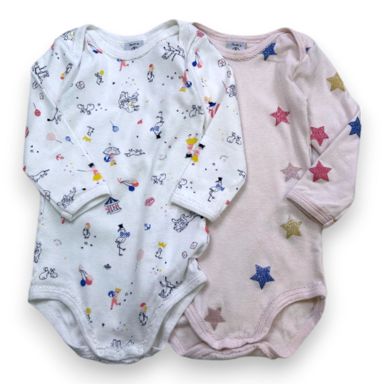 PETIT BATEAU - Lot de 2 bodies à manches longues avec motifs - 18 mois