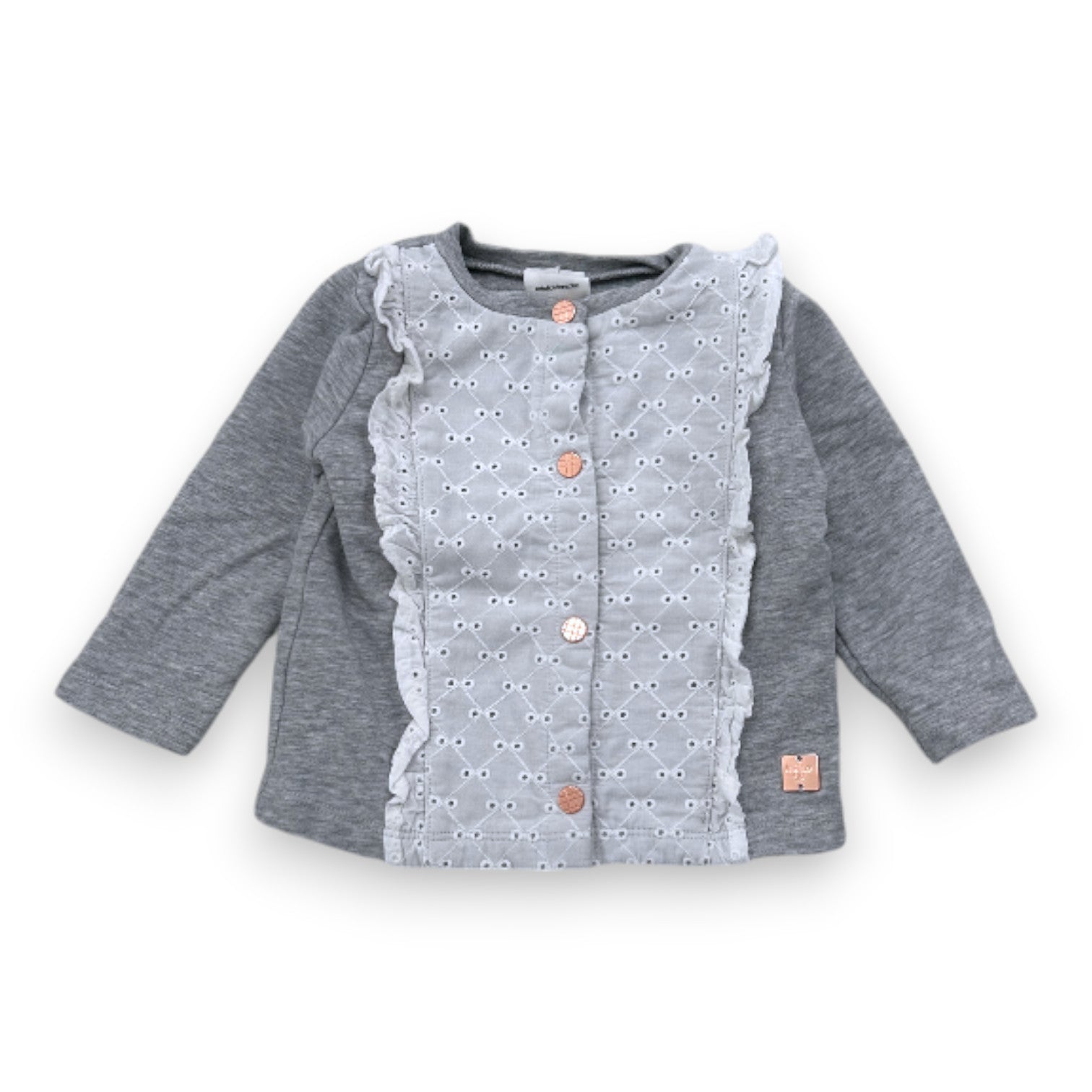 CARREMENT BEAU - T-shirt à manches longues gris avec dentelle blanche - 6 mois