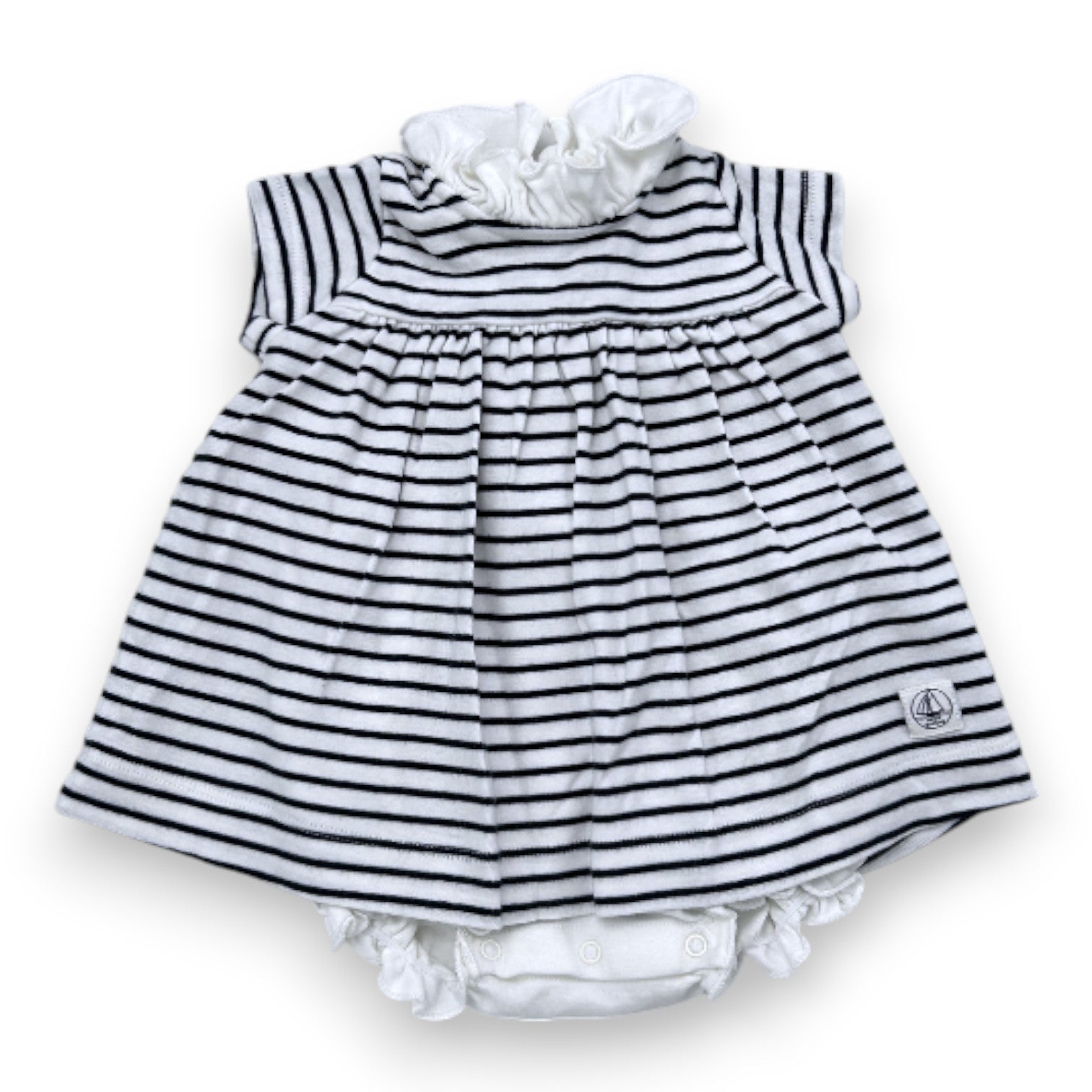 PETIT BATEAU - Robe blanche et noire à rayures - 1 mois