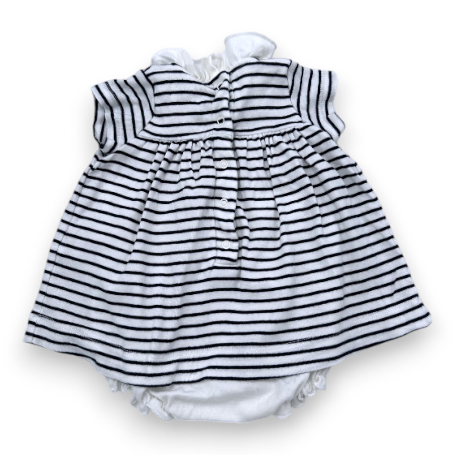 PETIT BATEAU - Robe blanche et noire à rayures - 1 mois