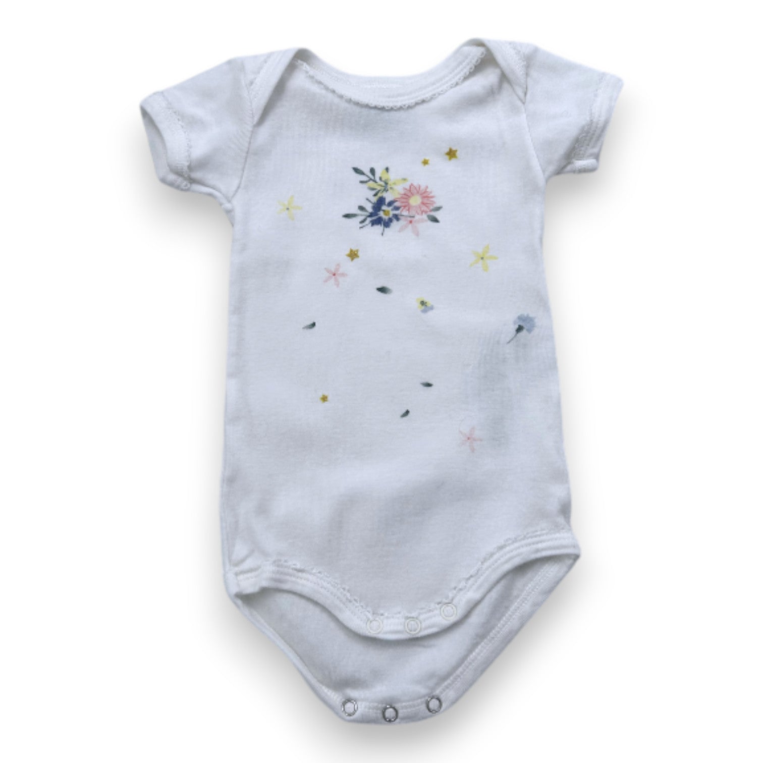 PETIT BATEAU - Body blanc à manches courtes avec impriés - 3 mois