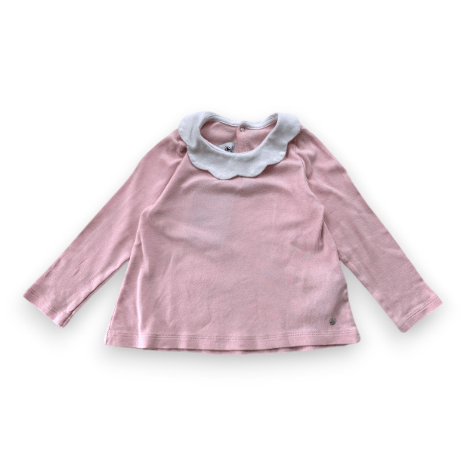 PETIT BATEAU - T-shirt à manches longues rose et col blanc - 2 ans