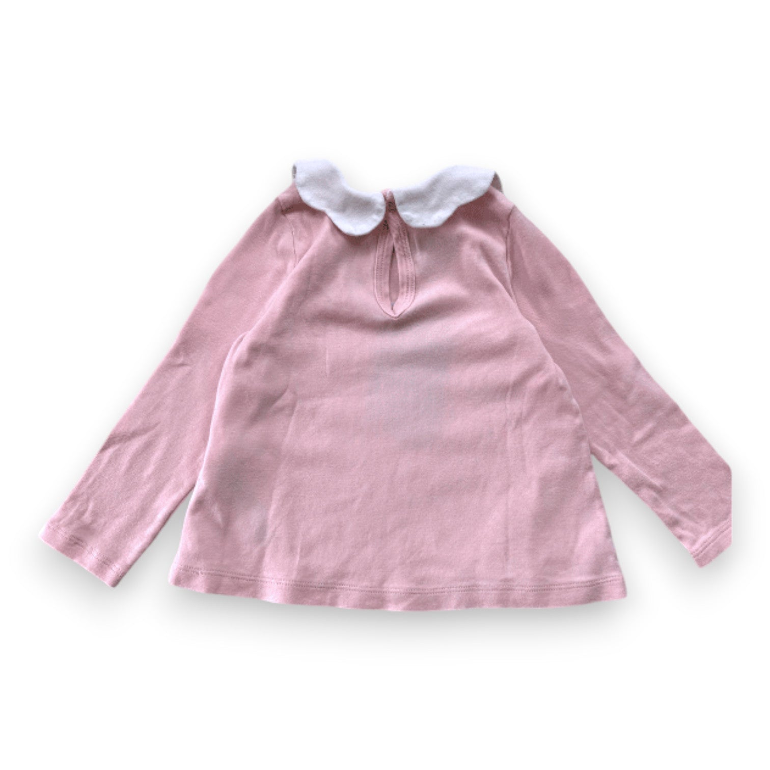 PETIT BATEAU - T-shirt à manches longues rose et col blanc - 2 ans