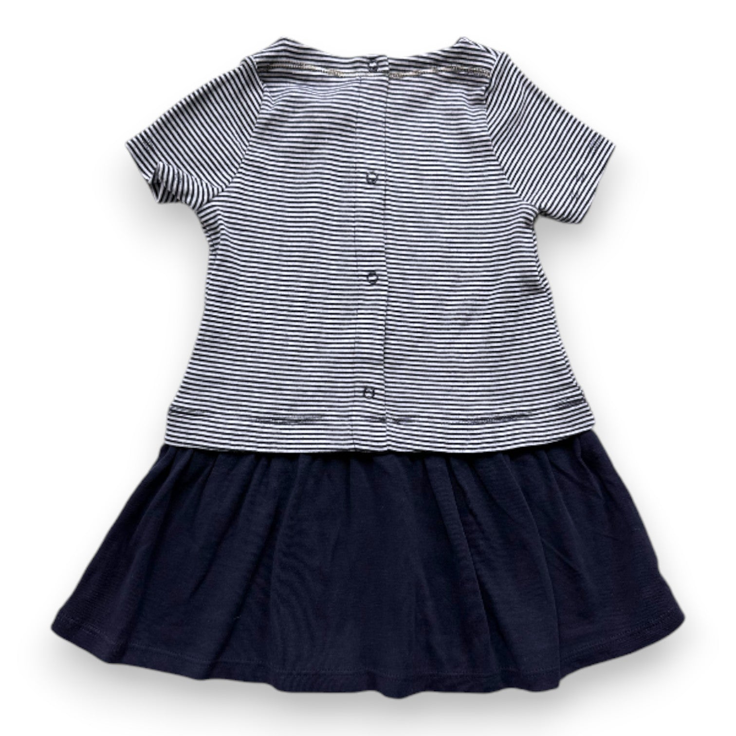 PETIT BATEAU - Robe bleu marine à rayures neuve - 12 mois