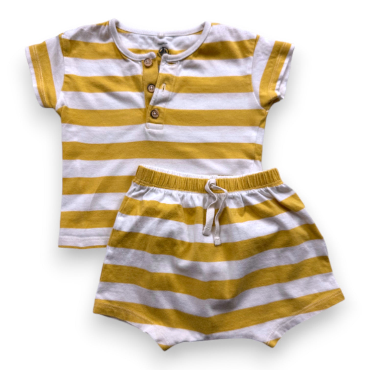 PETIT BATEAU - Ensemble de pyjama jaune et balnc à rayures - 12 mois