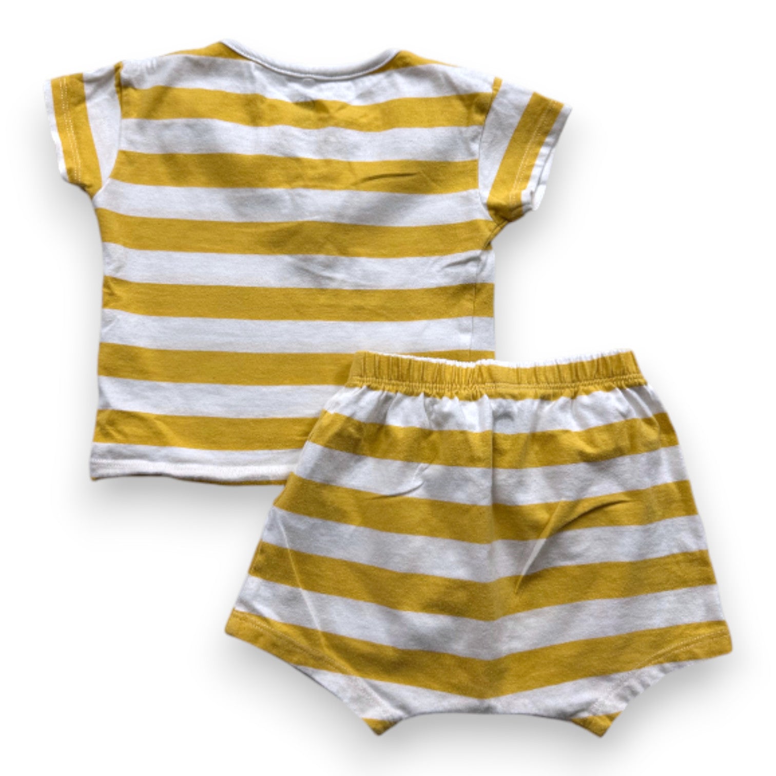 PETIT BATEAU - Ensemble de pyjama jaune et balnc à rayures - 12 mois