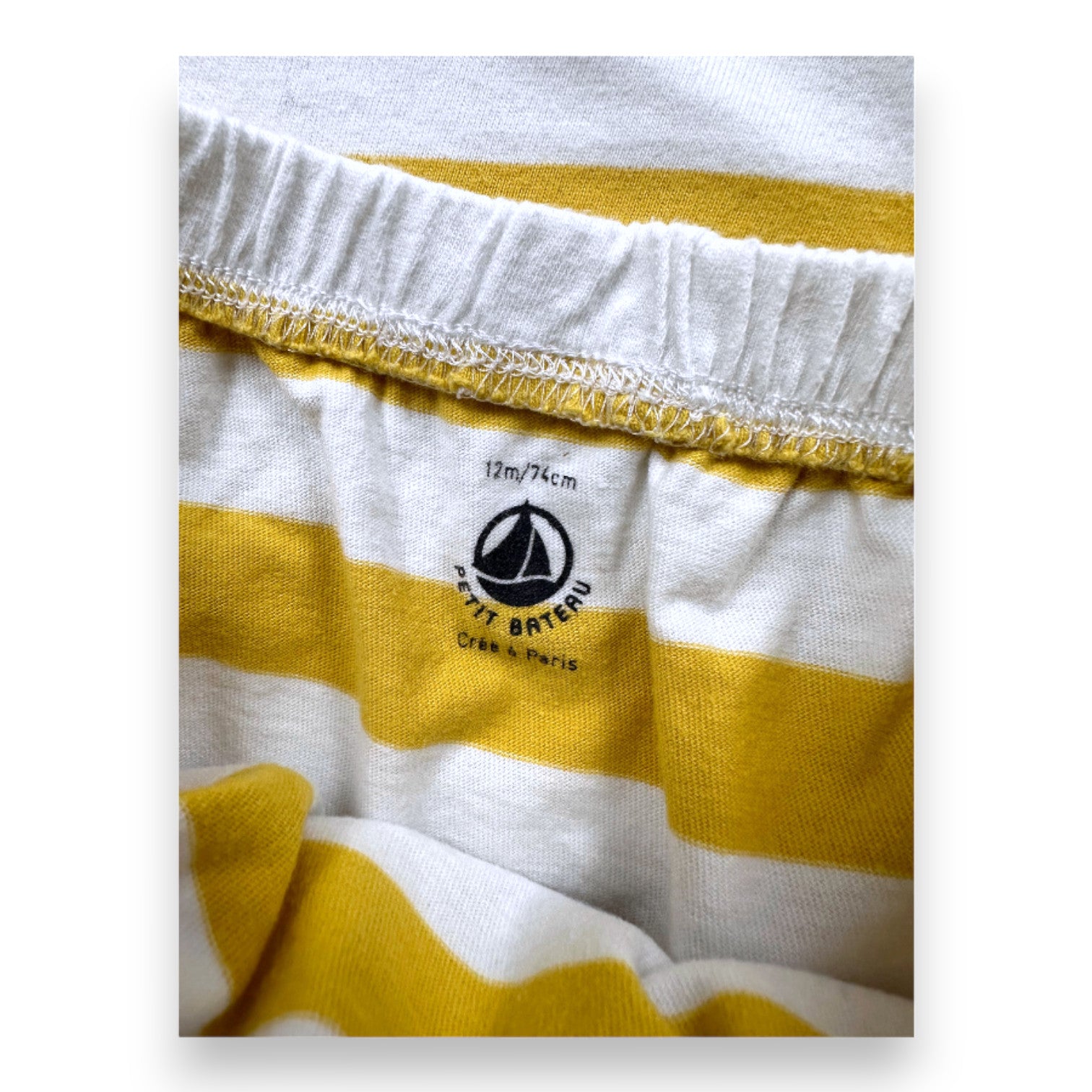 PETIT BATEAU - Ensemble de pyjama jaune et balnc à rayures - 12 mois