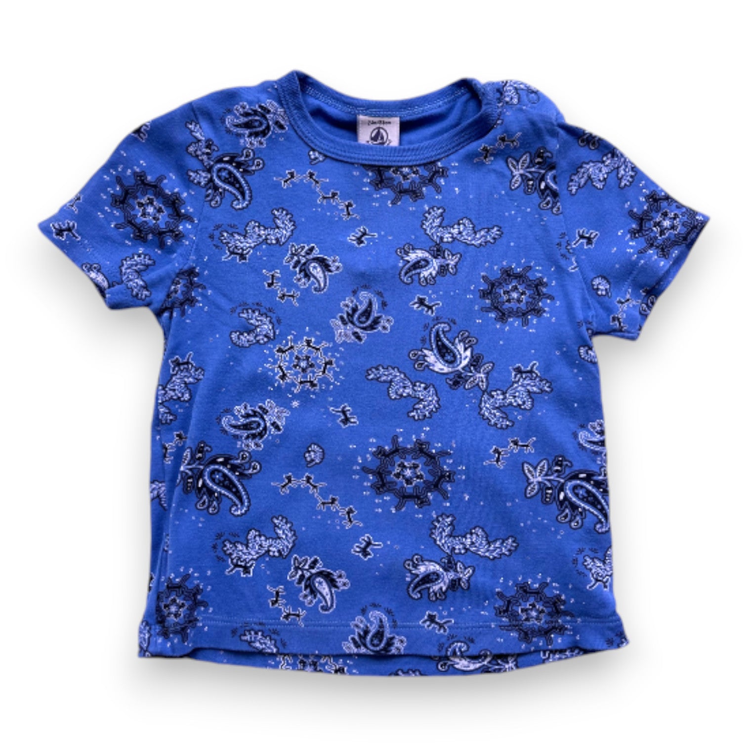 PETIT BATEAU - T-shirt bleu avec motifs - 2 ans