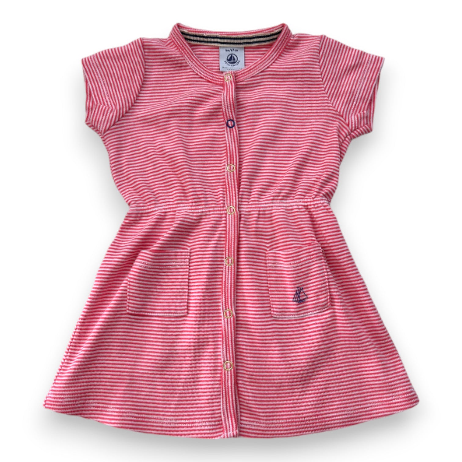 PETIT BATEAU - Robe rose et blanche à rayures - 6 mois