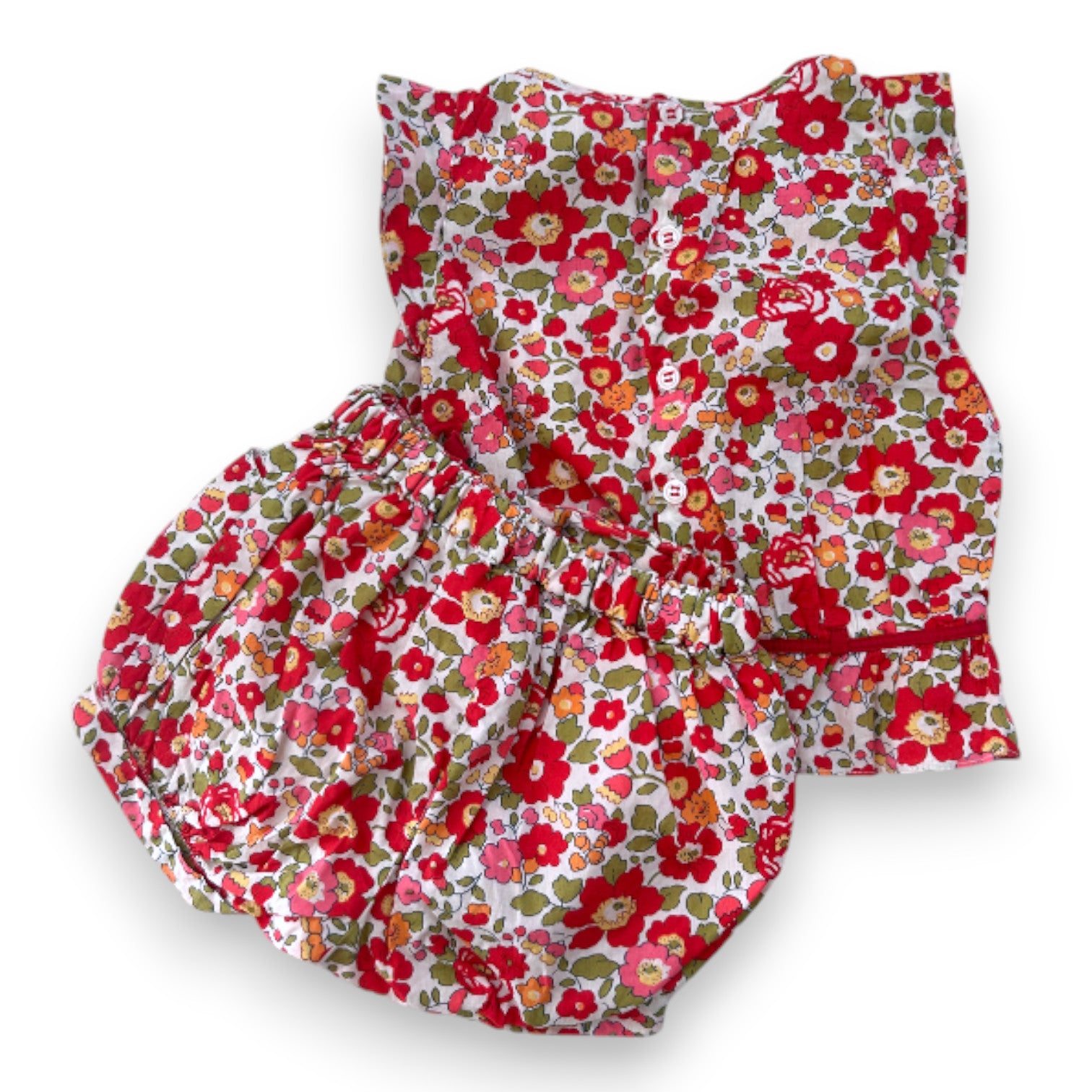 JACADI - Ensemble blouse et bloomer à fleures rouges - 6 mois