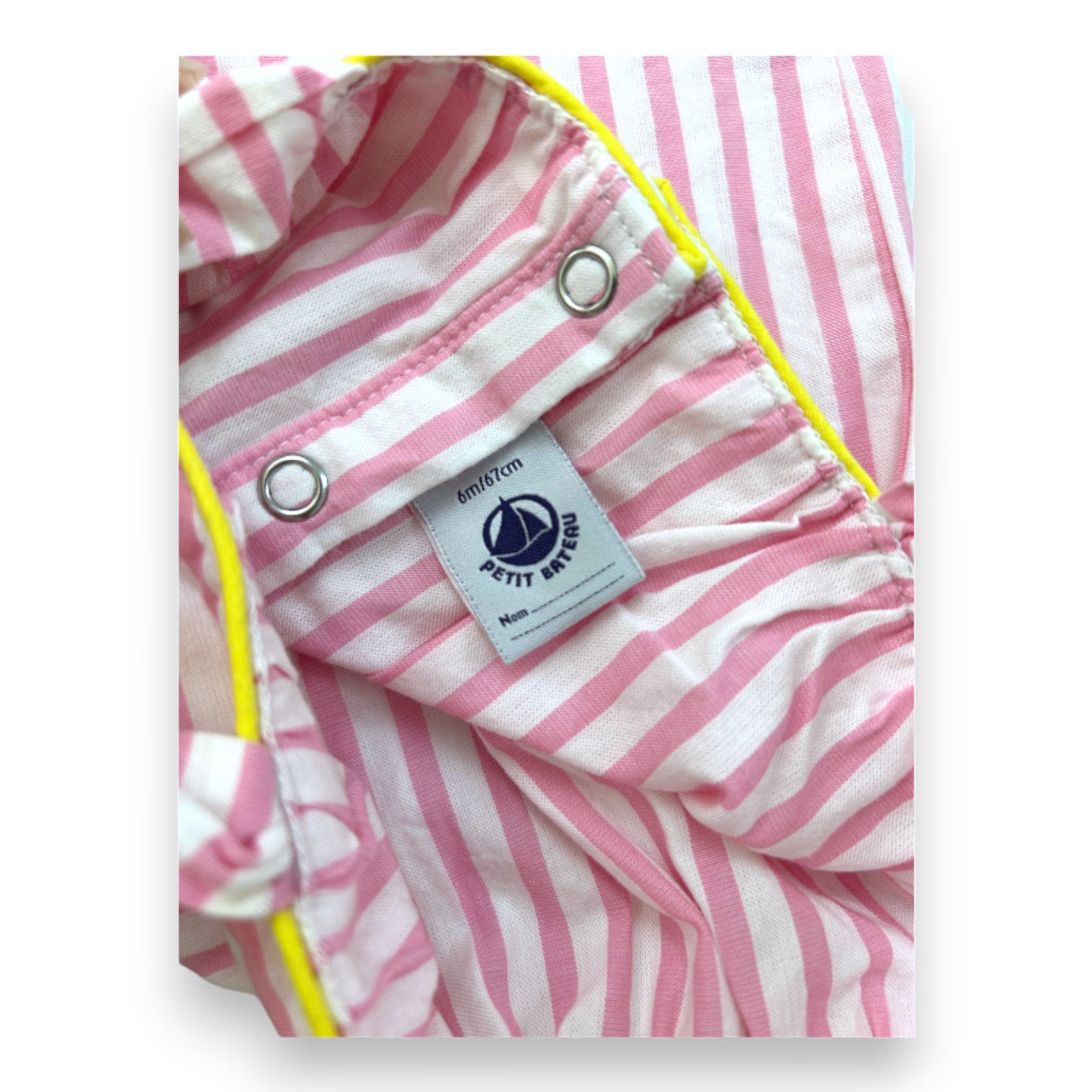 PETIT BATEAU - Combinaison rose et blanche à rayures - 6 mois