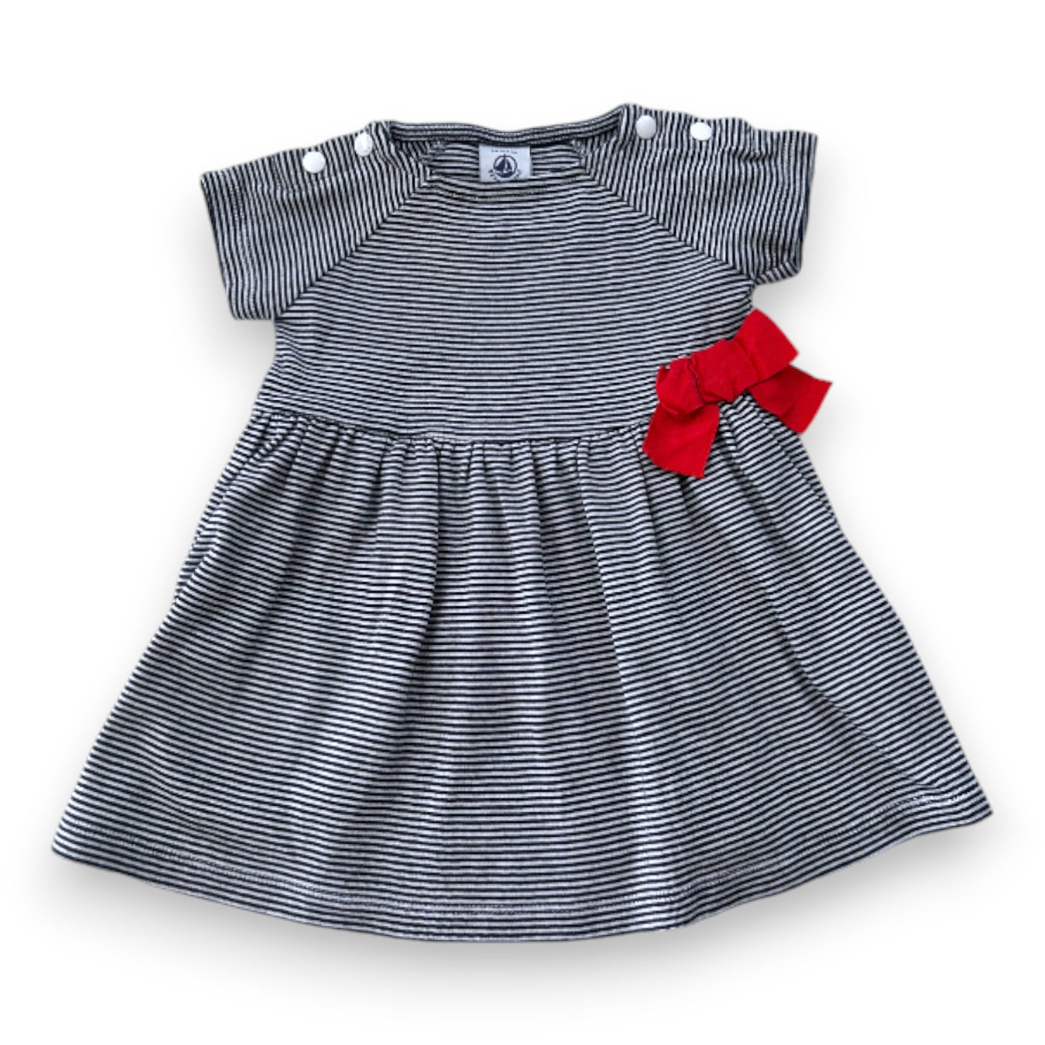 PETIT BATEAU - Robe bleue et balnche à rayures - 6 mois