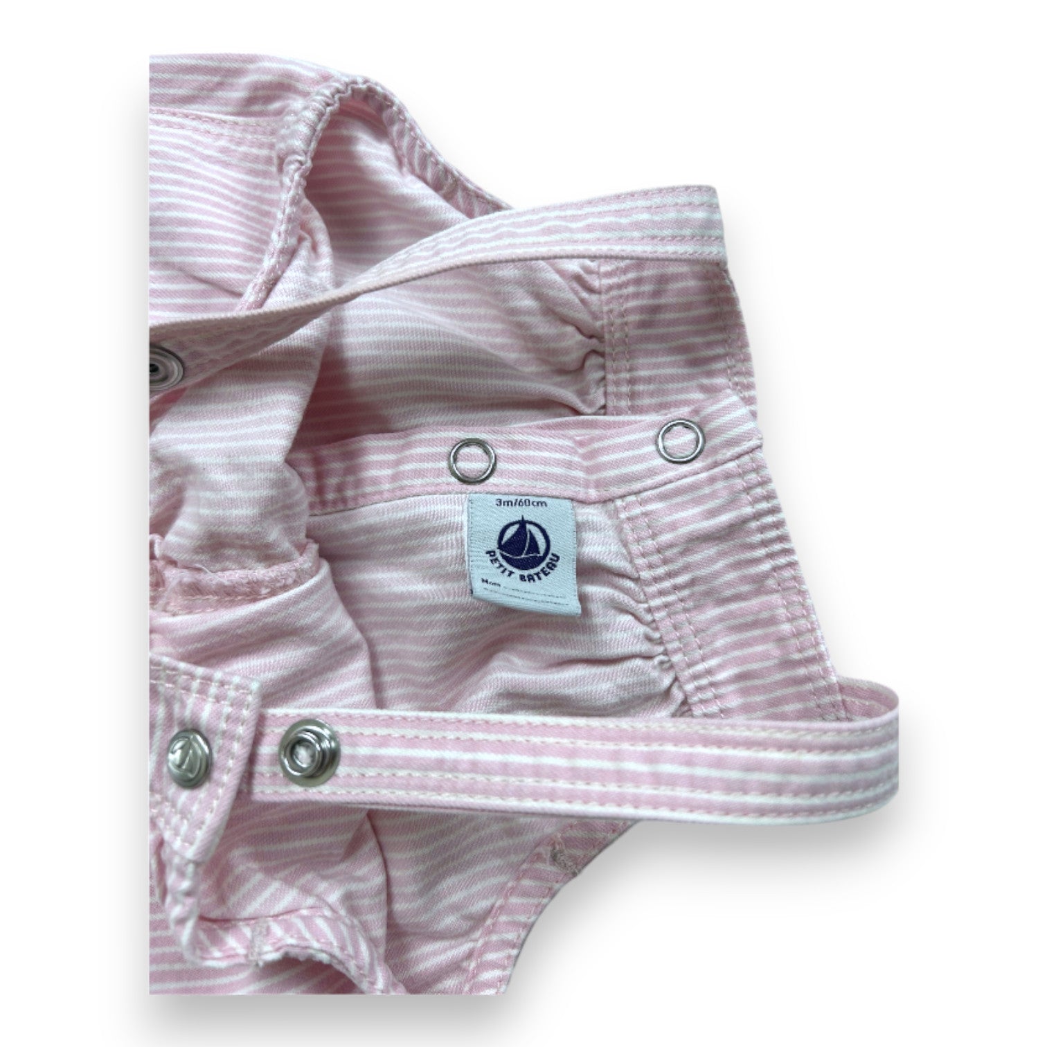 PETIT BATEAU - Salopette rose et blanche à rayures - 3 mois