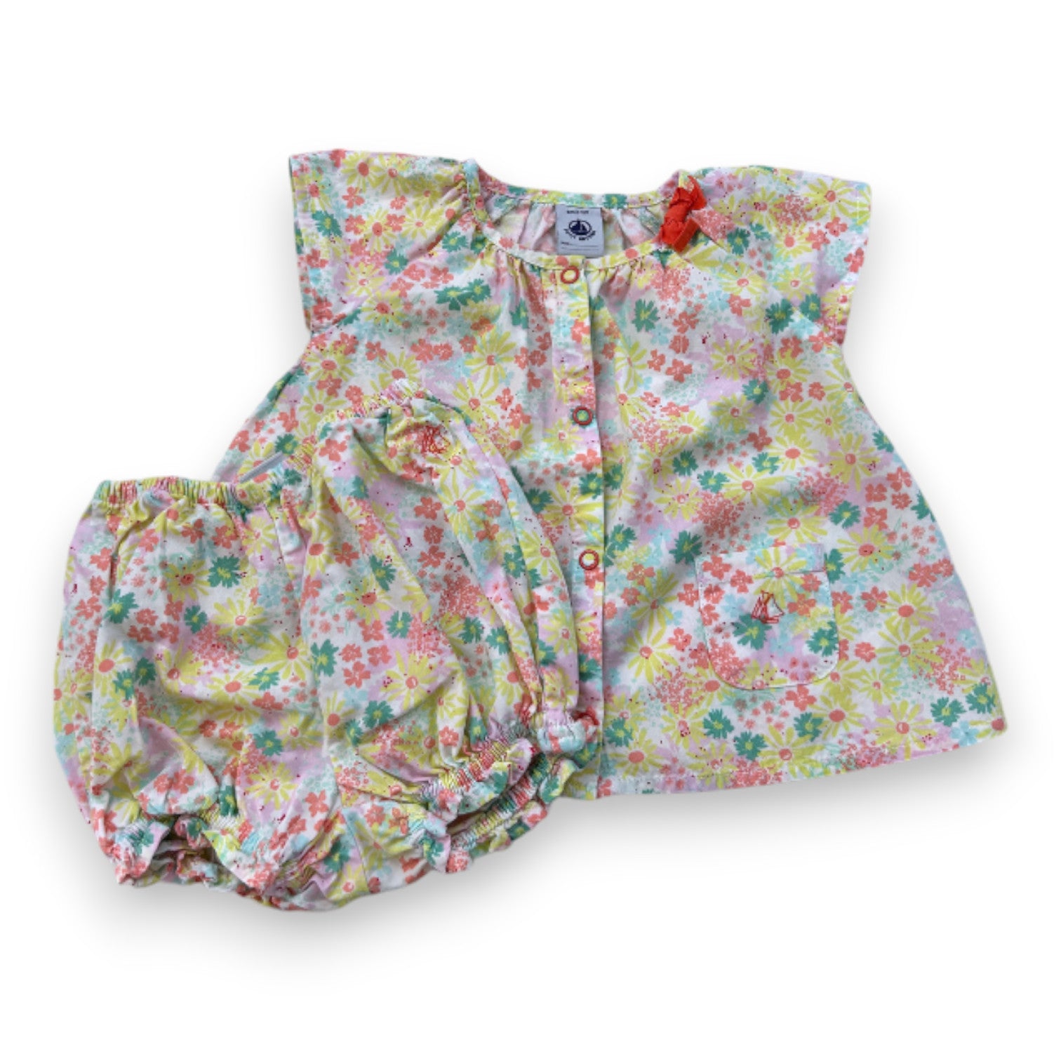 PETIT BATEAU - Ensemble blouse et bloomer à fleurs - 6 mois