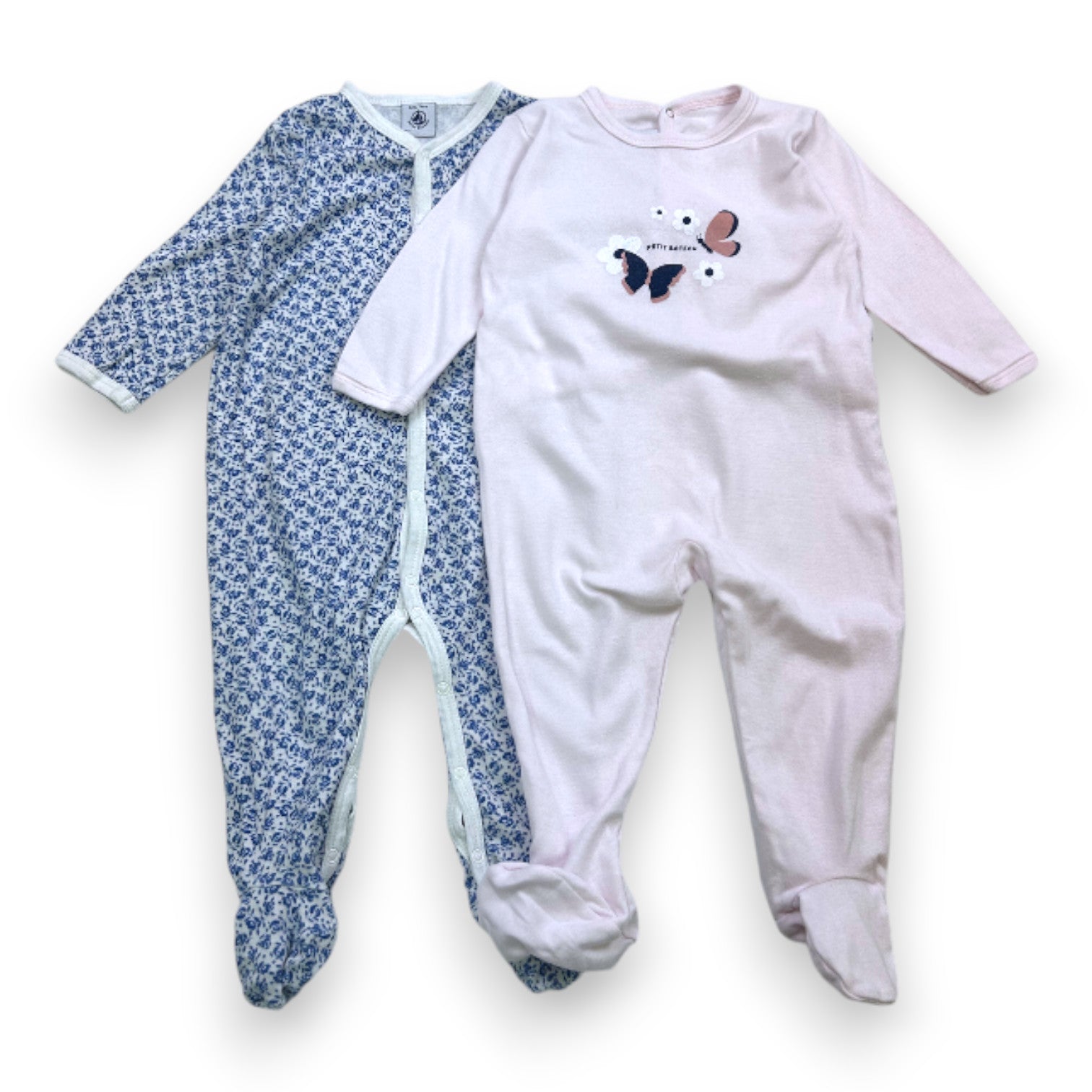 PETIT BATEAU - Lot de 2 pyjamas rose et bleu - 12 mois