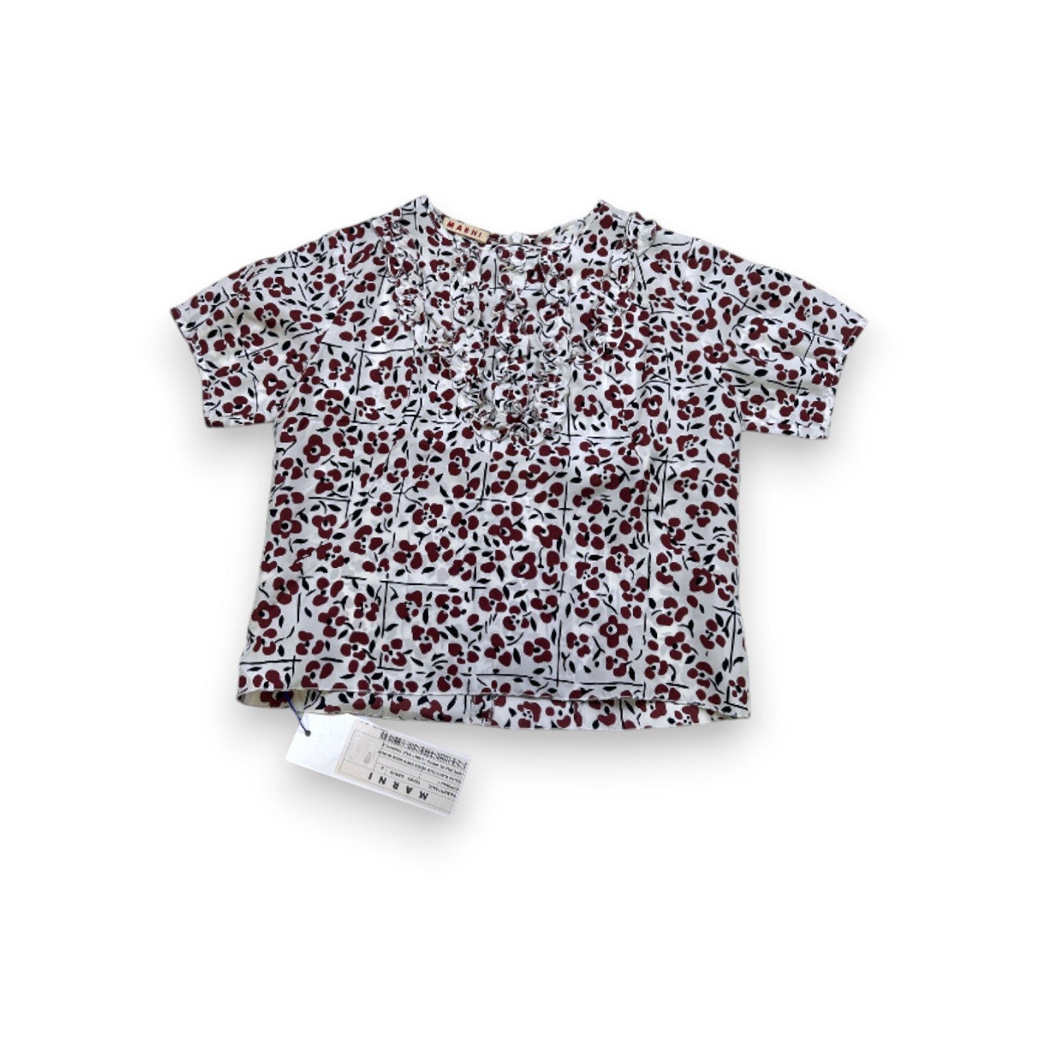 MARNI - Blouse en soie beige et marron neuve - 6 ans