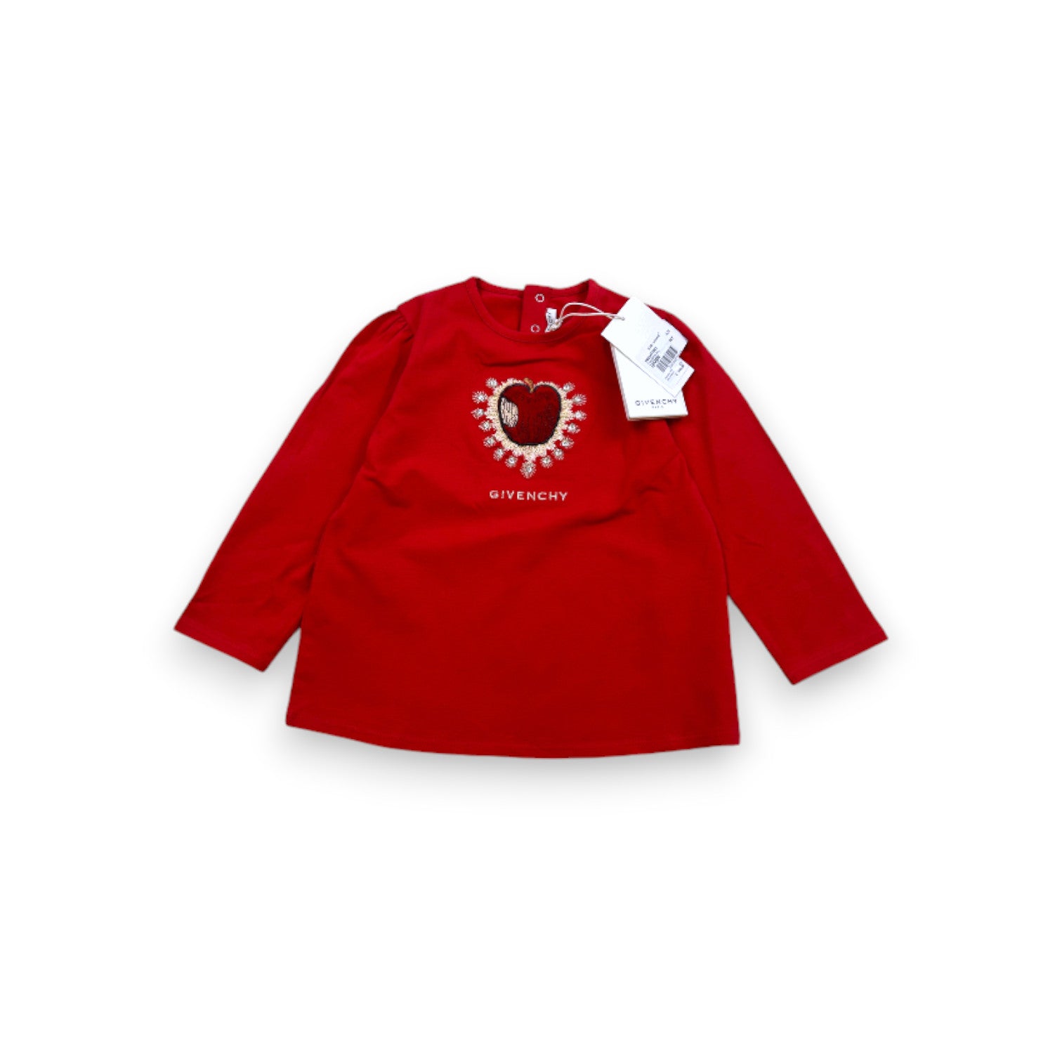 GIVENCHY - T-shirt rouge à manches longues avec broderies neuf