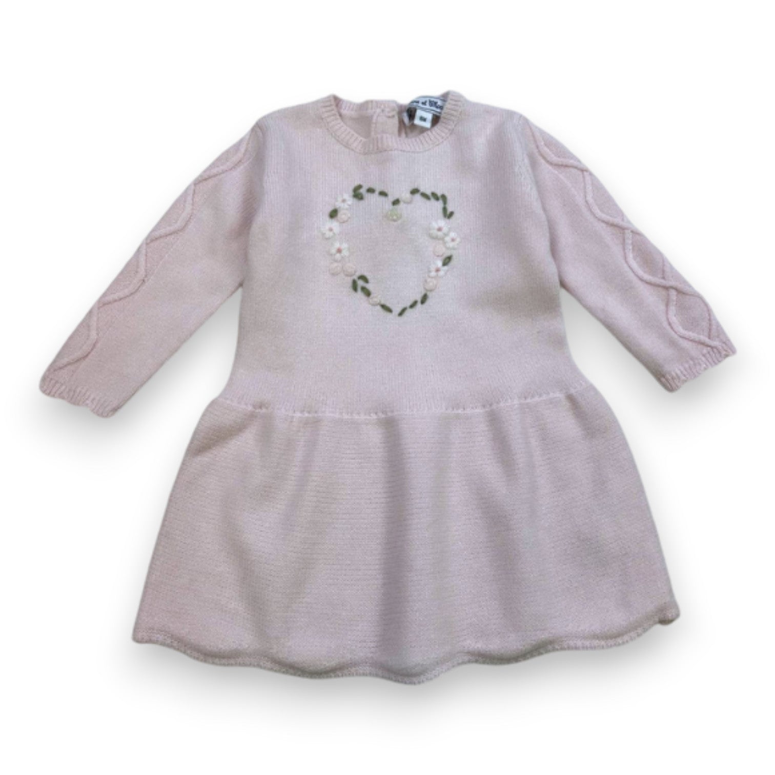 TARTINE & CHOCOLAT - Robe rose en laine avec fleurs brodées - 6 mois