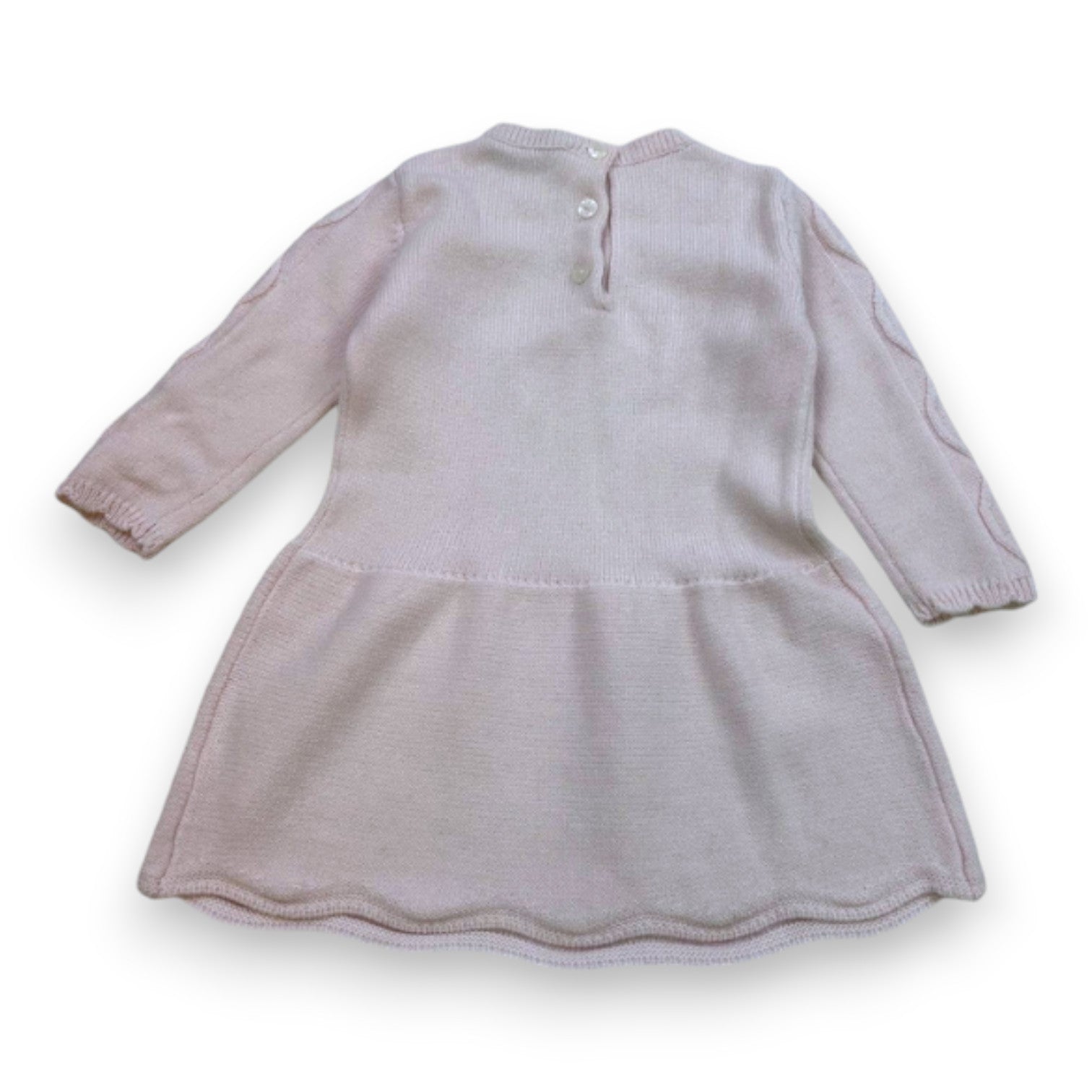 TARTINE & CHOCOLAT - Robe rose en laine avec fleurs brodées - 6 mois