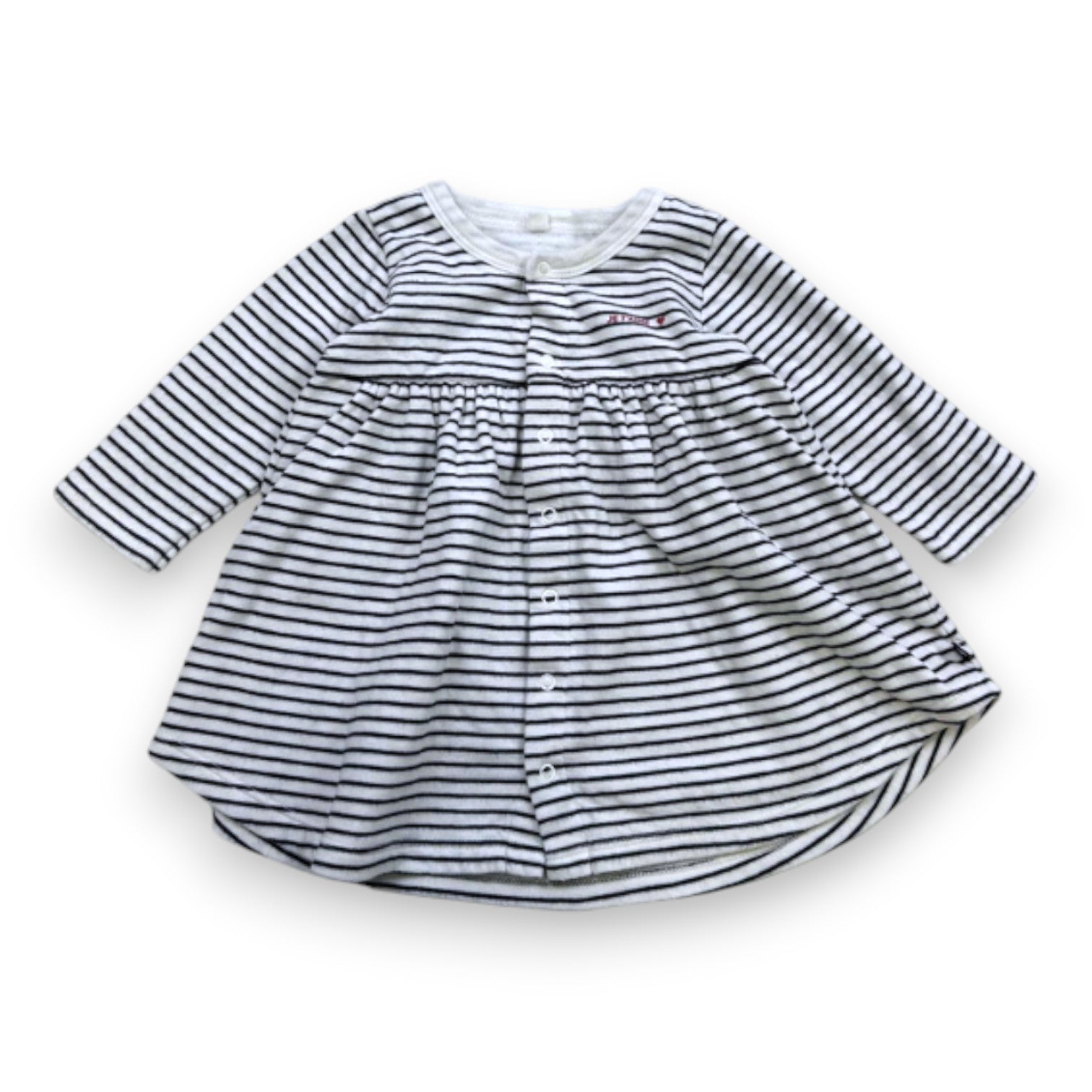 PETIT BATEAU - Robe blanche et bleue à rayures à manches longues - 6 mois