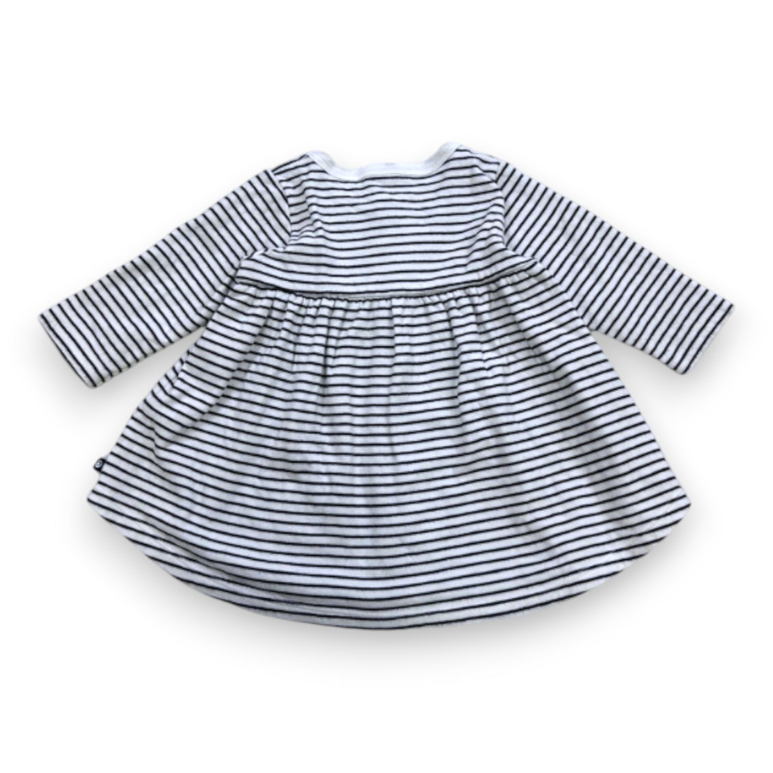 PETIT BATEAU - Robe blanche et bleue à rayures à manches longues - 6 mois