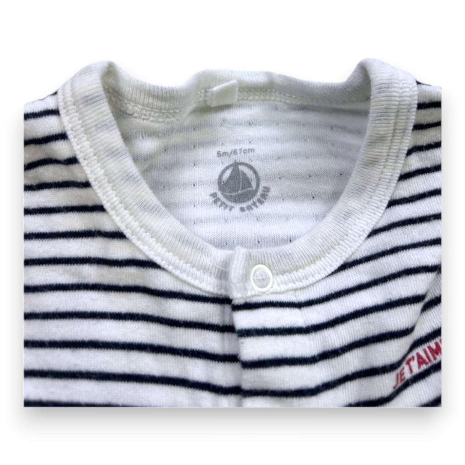 PETIT BATEAU - Robe blanche et bleue à rayures à manches longues - 6 mois