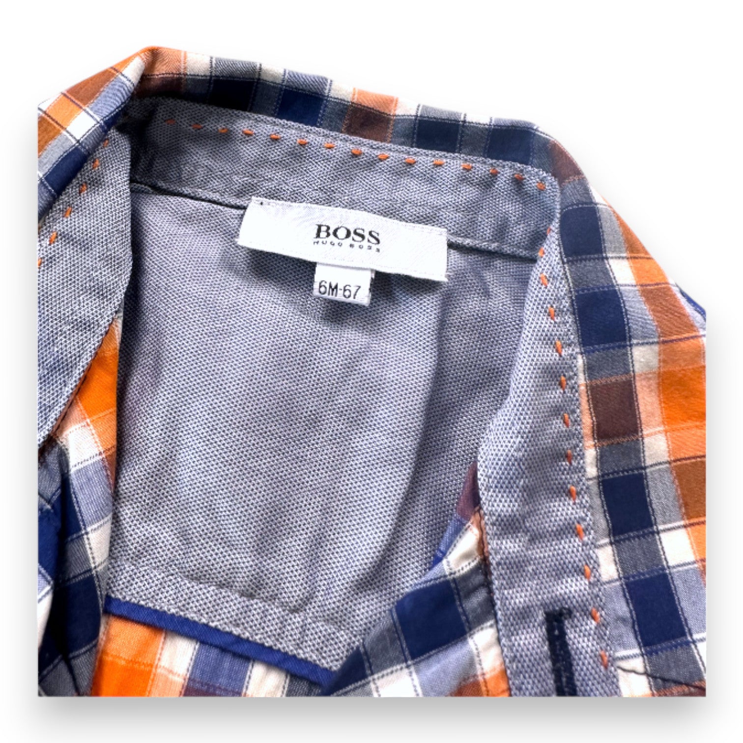 HUGO BOSS - Chemise bleue et orange à carreaux - 6 mois