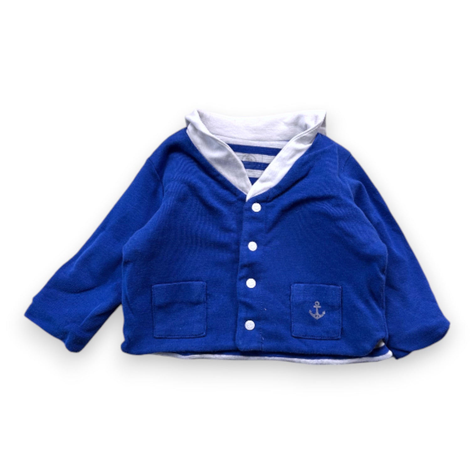 PETIT BATEAU - Gilet bleu réversible - 1 mois