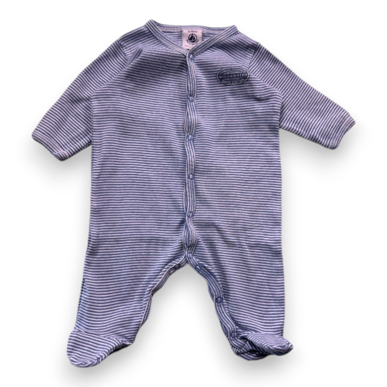 PETIT BATEAU - Pyjama bleu et blanc à rayures - 1 mois