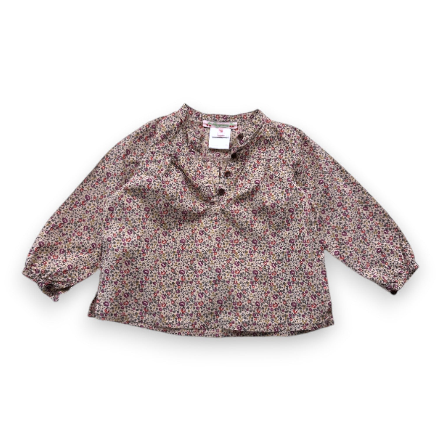 BONPOINT - Blouse à manches longues verte à fleurs - 18 mois