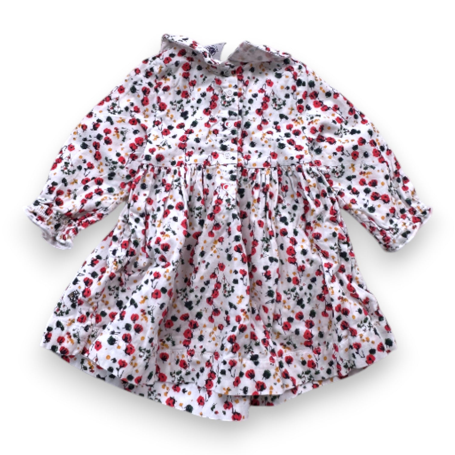 PETIT BATEAU - Robe à manches longues blanche à fleurs - 6 mois