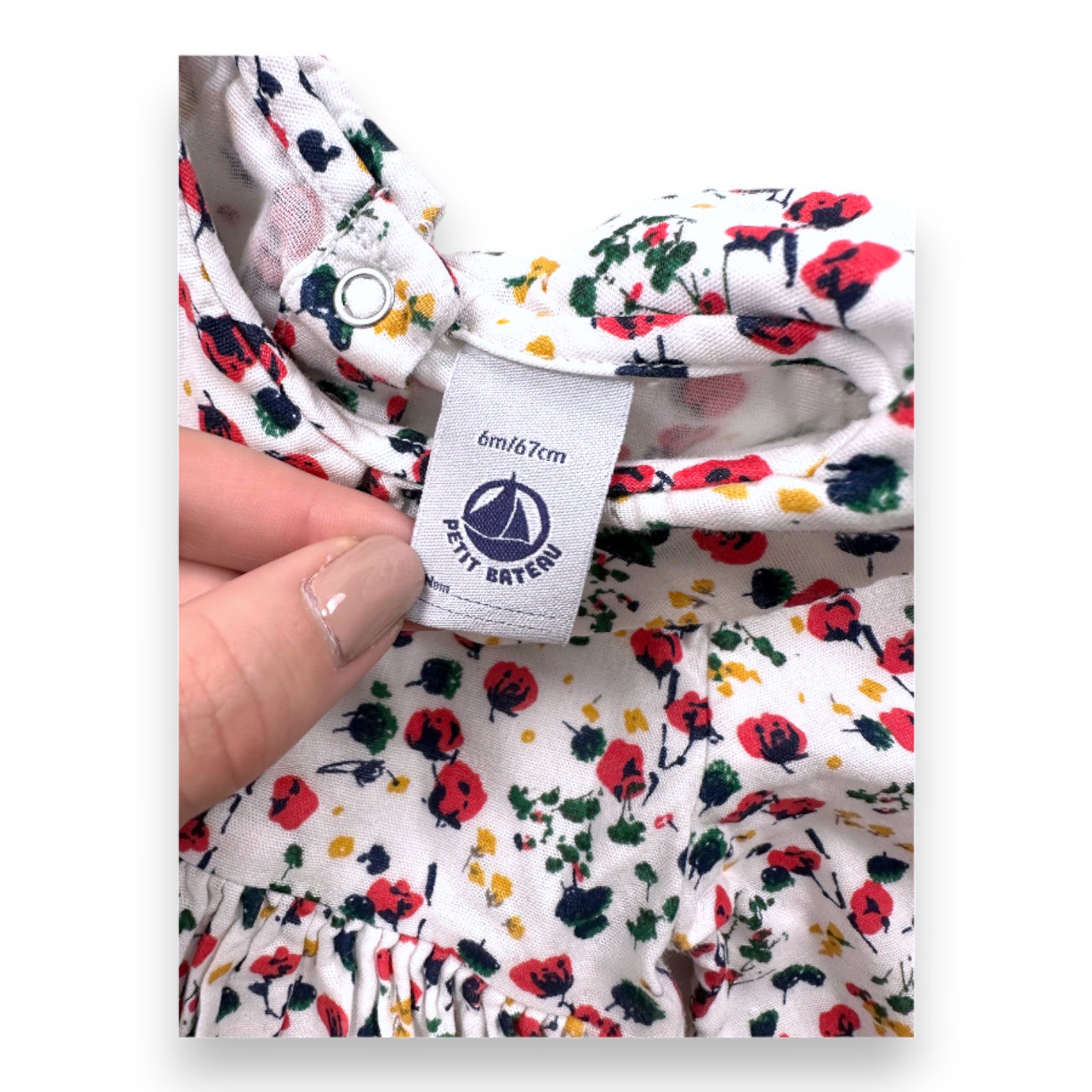 PETIT BATEAU - Robe à manches longues blanche à fleurs - 6 mois