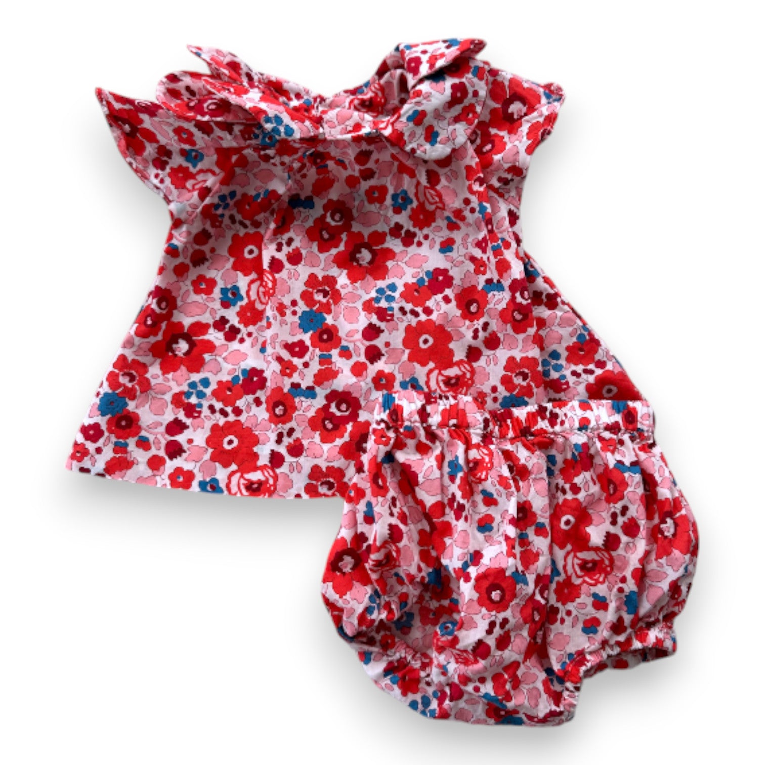 JACADI - Ensemble blouse et bloomer blanc à fleurs rouges - 1 mois