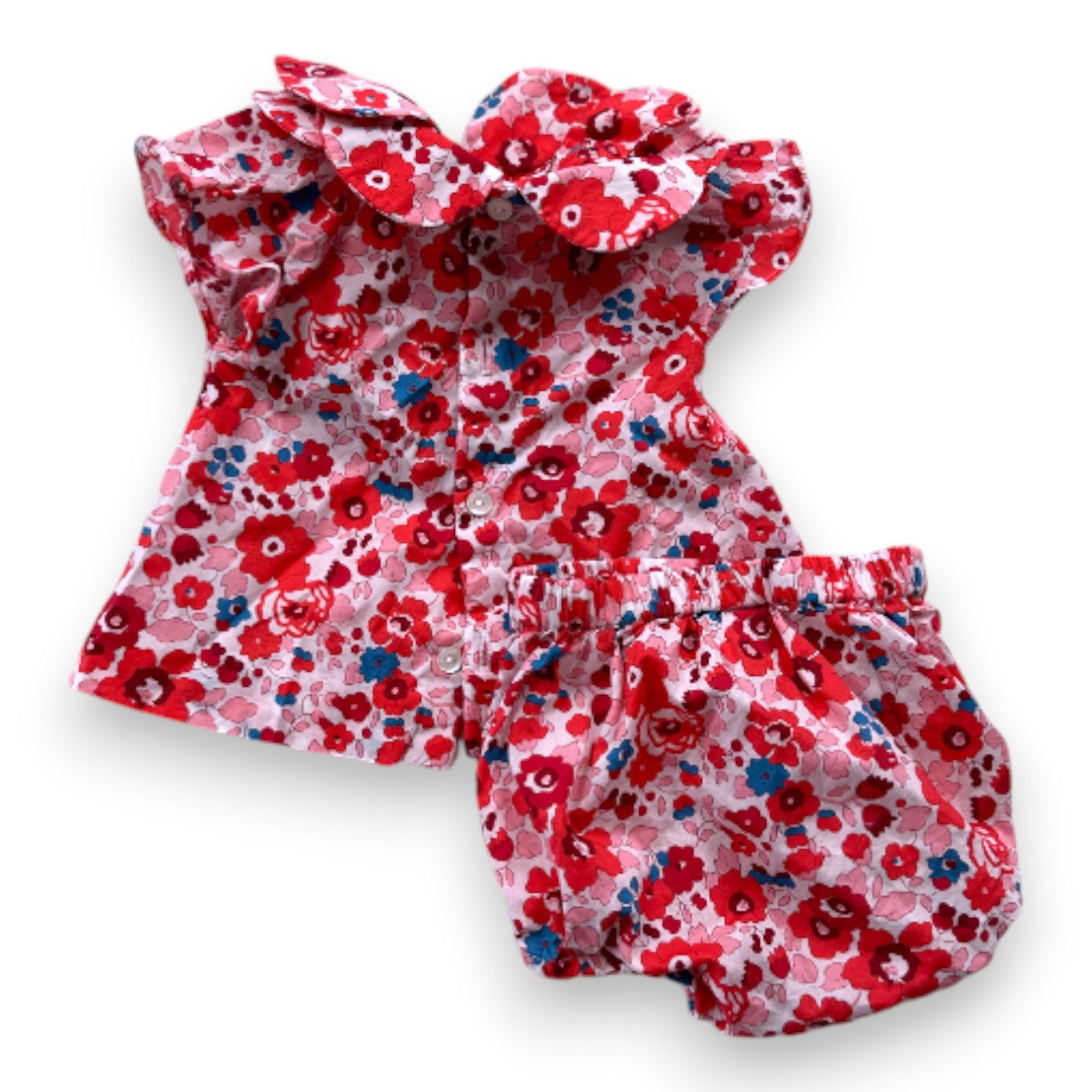 JACADI - Ensemble blouse et bloomer blanc à fleurs rouges - 1 mois