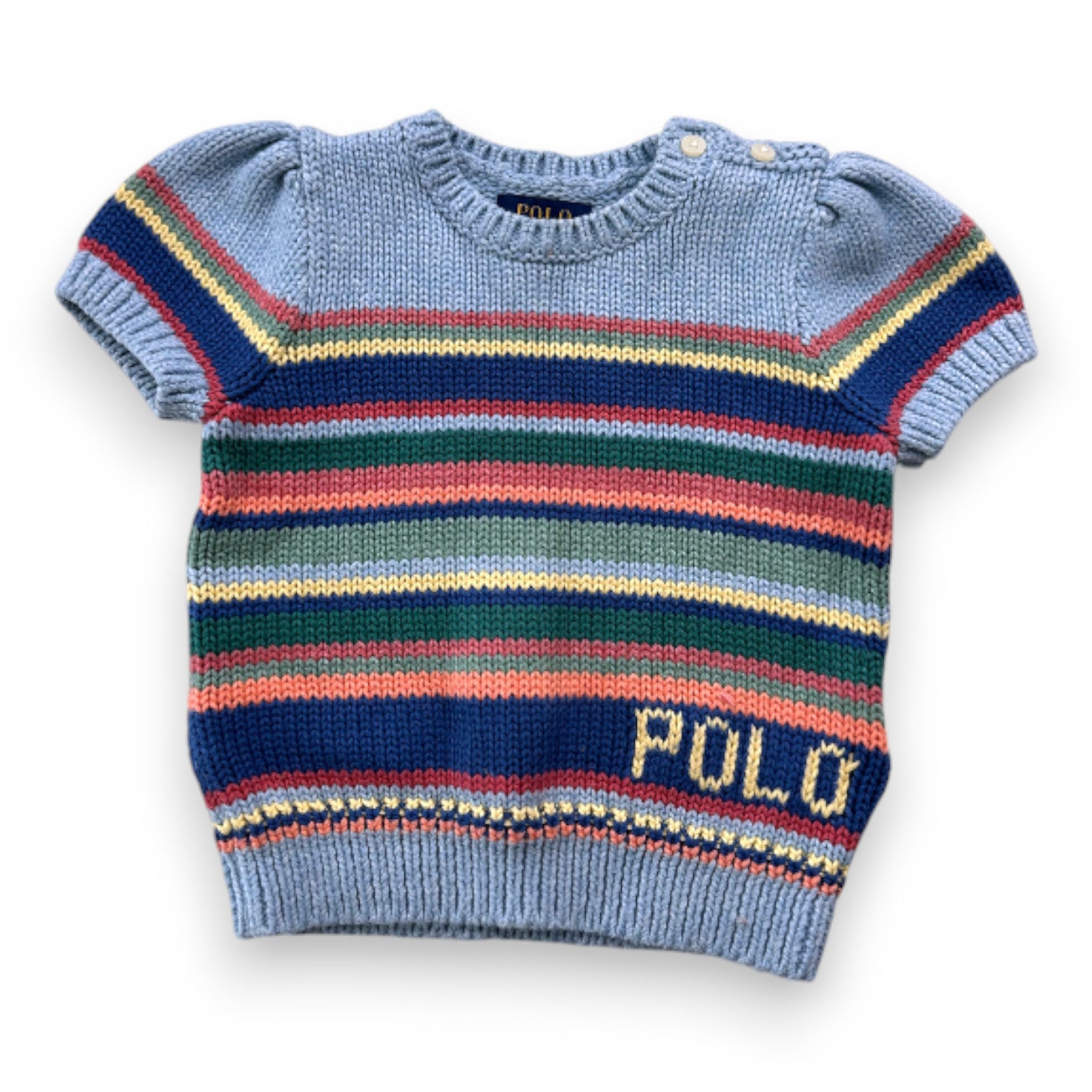 RALPH LAUREN - T-shirt effet maille bleu à rayures - 2 ans