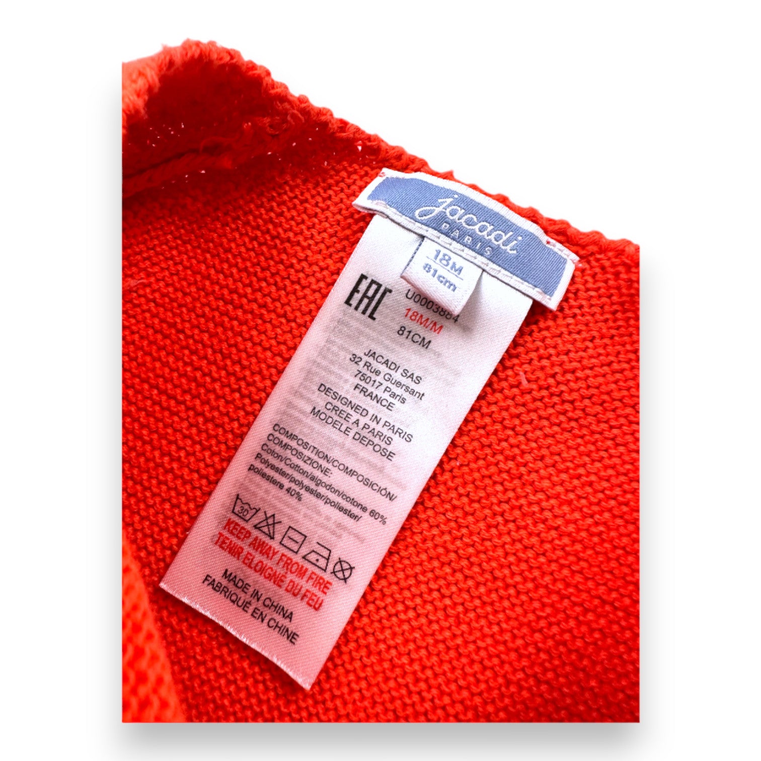 JACADI - Cardigan orange - 18 mois